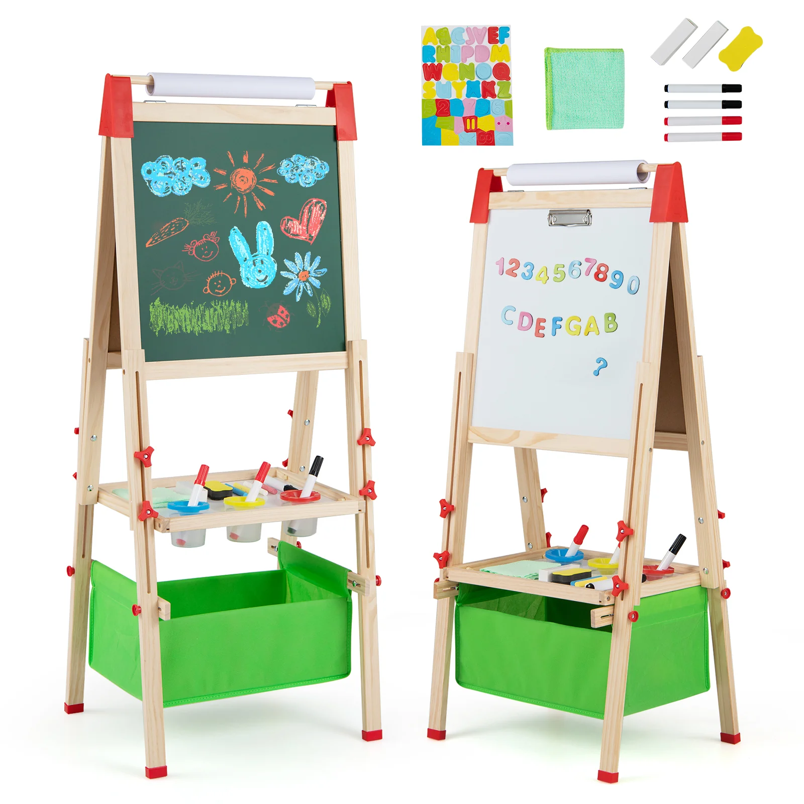 BABY JOY Kids Art Easel, Adjustable Height Double Sided Easel w/Chalkboard & Whiteboard - Image 9