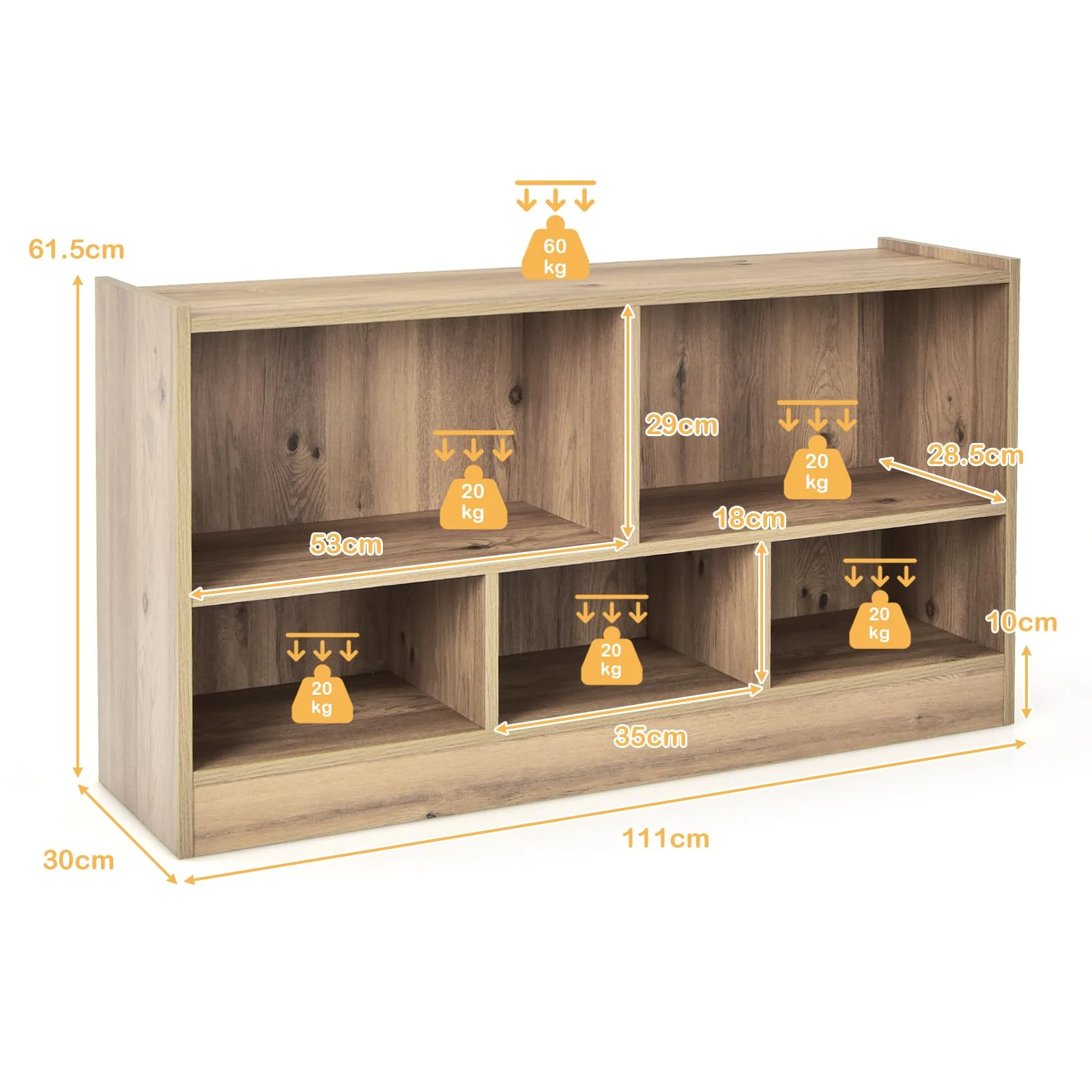 BABY JOY Kids Bookshelf & Toy Shelf, Storage Cabinet w/ 5 Compartments for Organizing Toys, Dolls - Image 3