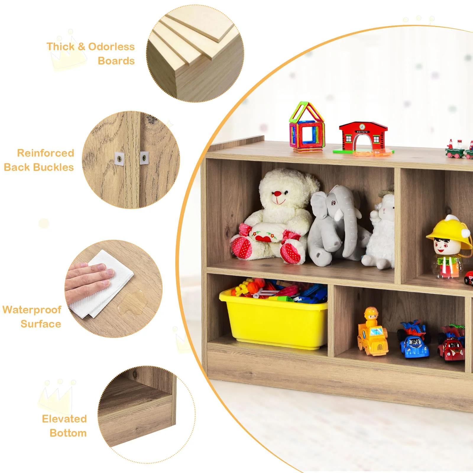 BABY JOY Kids Bookshelf & Toy Shelf, Storage Cabinet w/ 5 Compartments for Organizing Toys, Dolls - Image 4