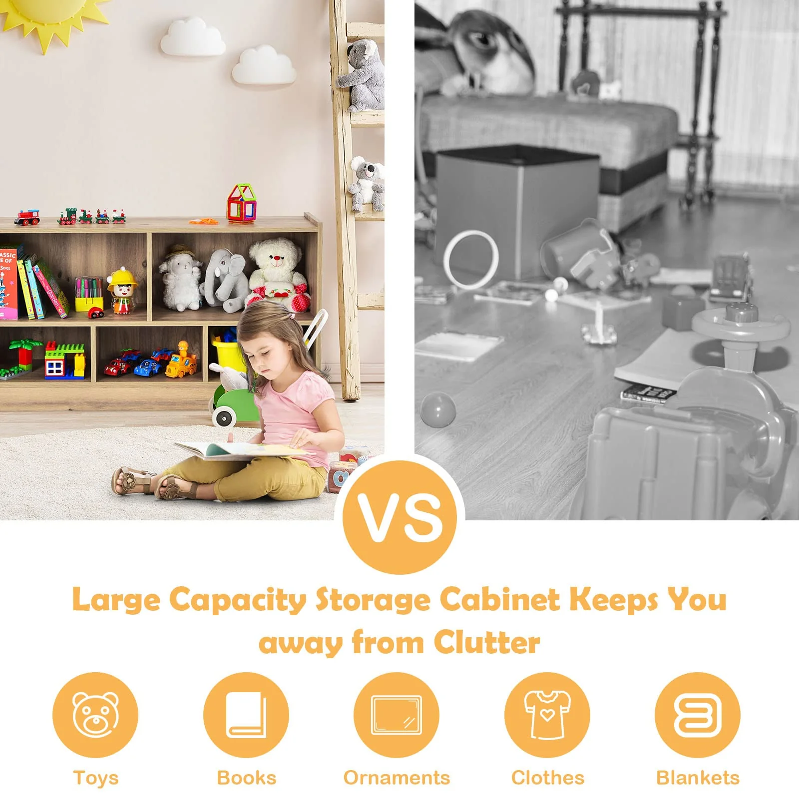 BABY JOY Kids Bookshelf & Toy Shelf, Storage Cabinet w/ 5 Compartments for Organizing Toys, Dolls - Image 5