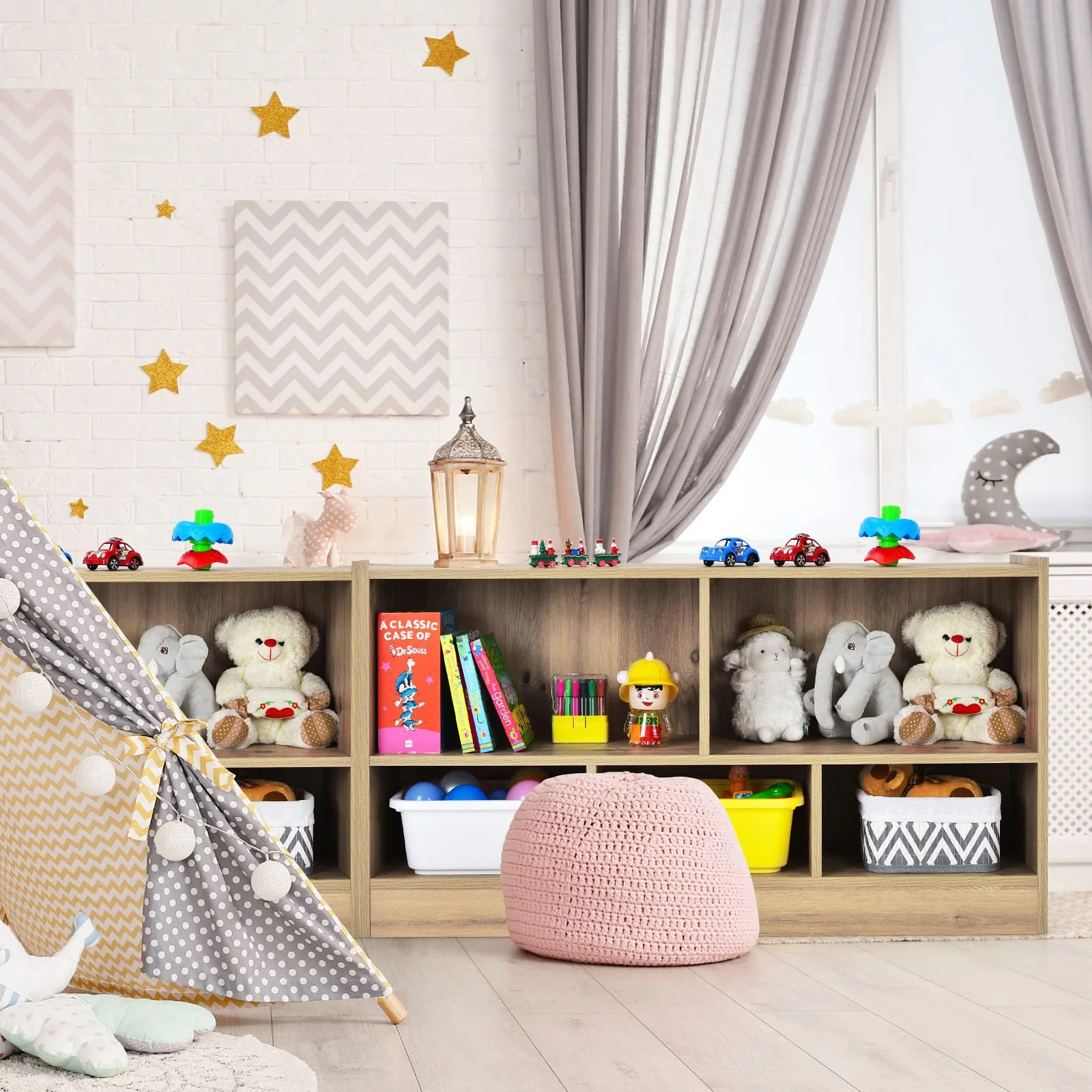 BABY JOY Kids Bookshelf & Toy Shelf, Storage Cabinet w/ 5 Compartments for Organizing Toys, Dolls - Image 7