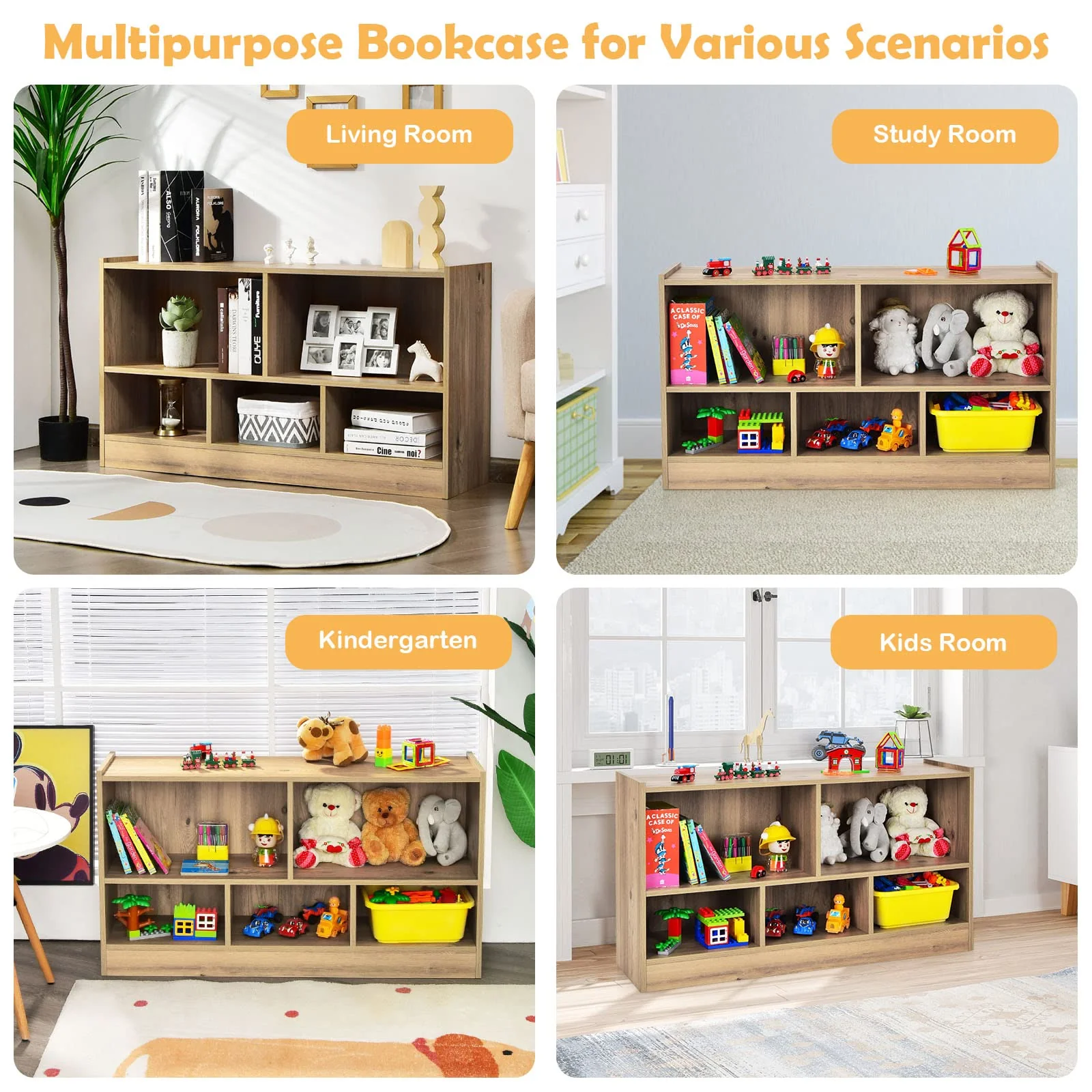 BABY JOY Kids Bookshelf & Toy Shelf, Storage Cabinet w/ 5 Compartments for Organizing Toys, Dolls - Image 8