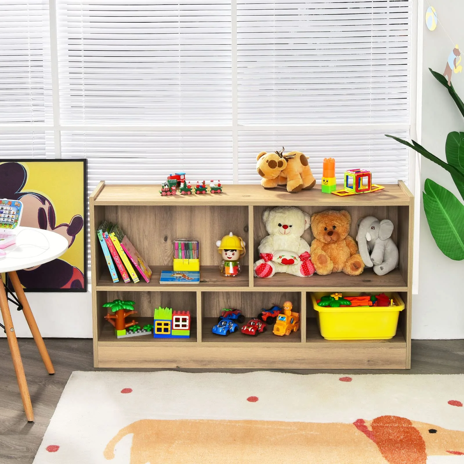 BABY JOY Kids Bookshelf & Toy Shelf, Storage Cabinet w/ 5 Compartments for Organizing Toys, Dolls - Image 9