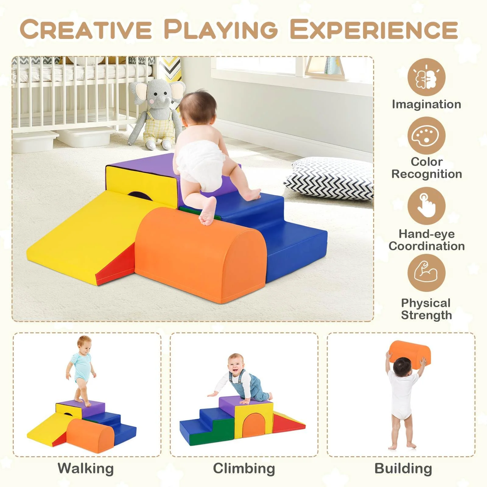 BABY JOY 4-Piece Kids Climb and Crawl Foam Block Play Set, Toddler Soft Building Blocks - Image 15