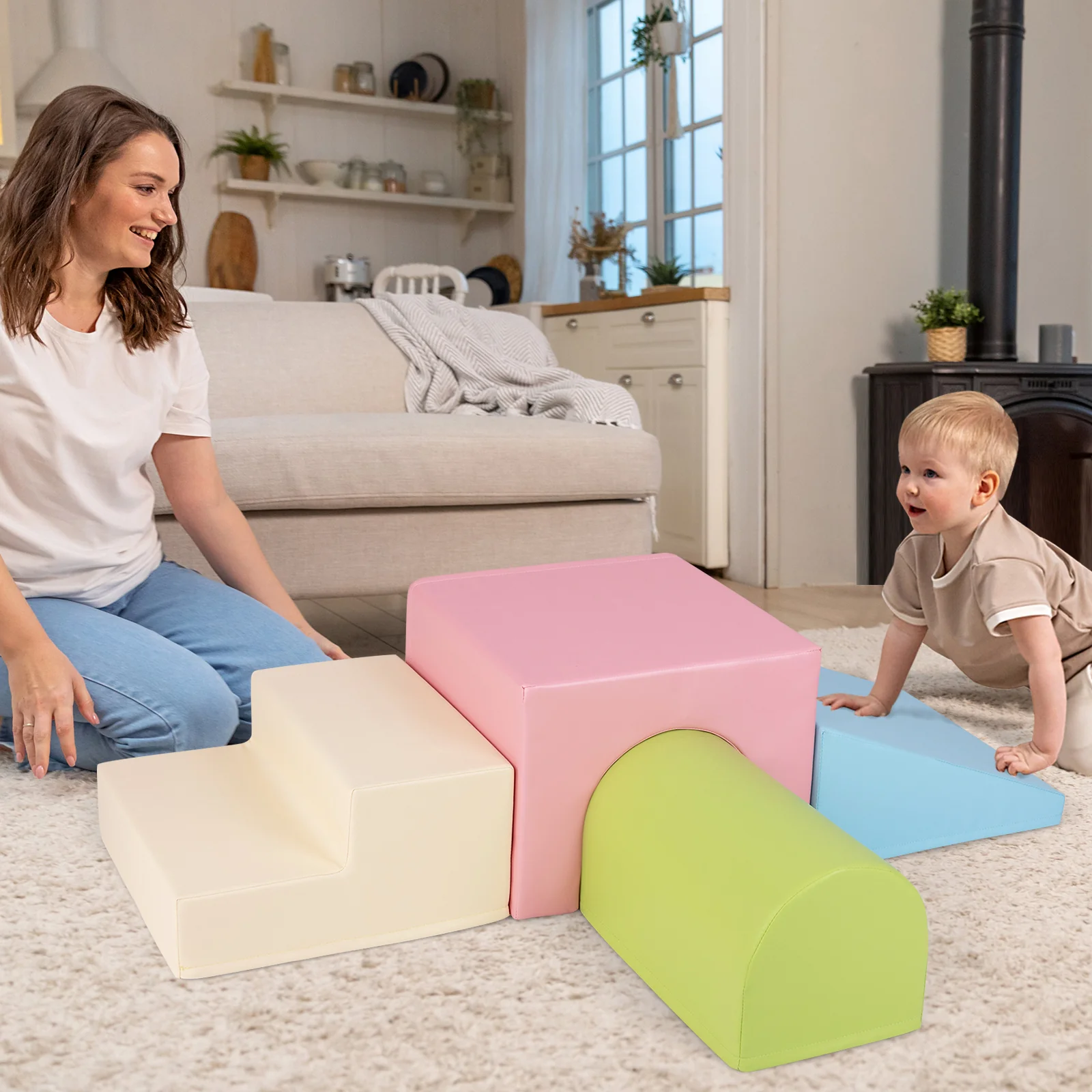 BABY JOY 4-Piece Kids Climb and Crawl Foam Block Play Set, Toddler Soft Building Blocks - Image 2