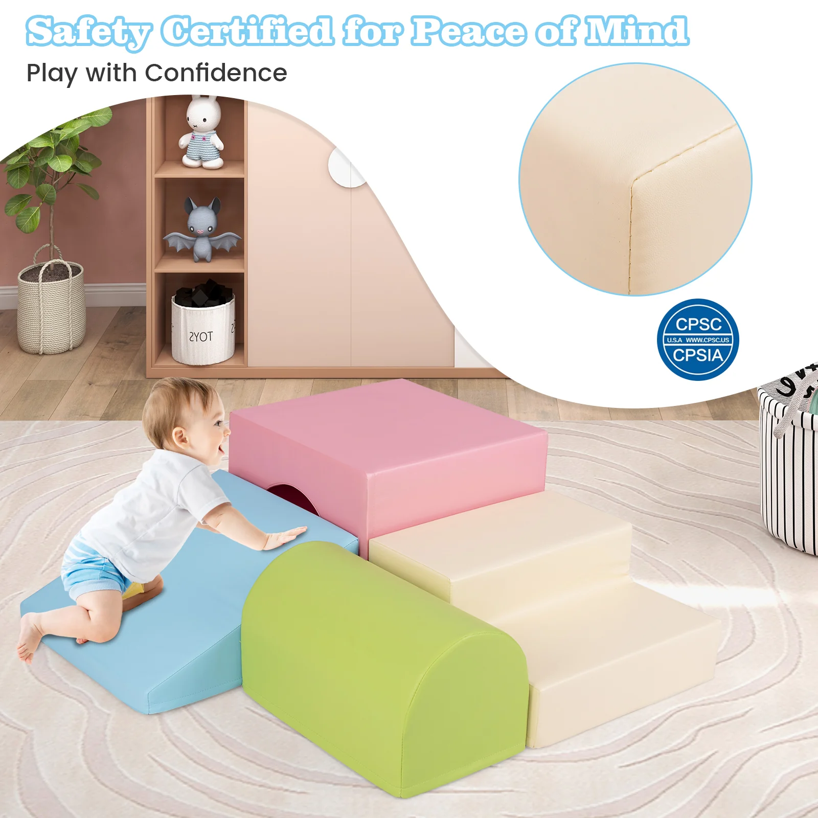 BABY JOY 4-Piece Kids Climb and Crawl Foam Block Play Set, Toddler Soft Building Blocks - Image 6