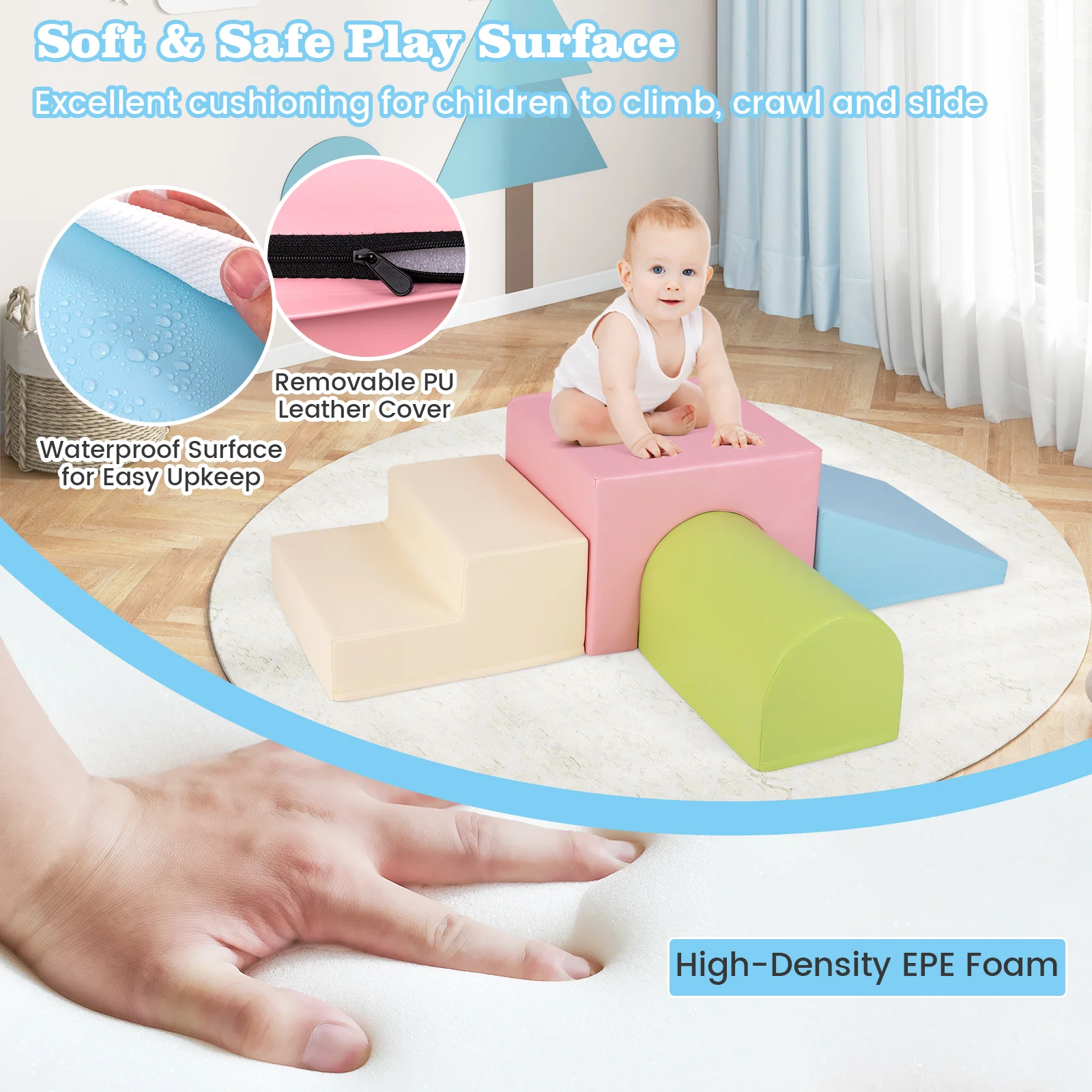 BABY JOY 4-Piece Kids Climb and Crawl Foam Block Play Set, Toddler Soft Building Blocks - Image 7