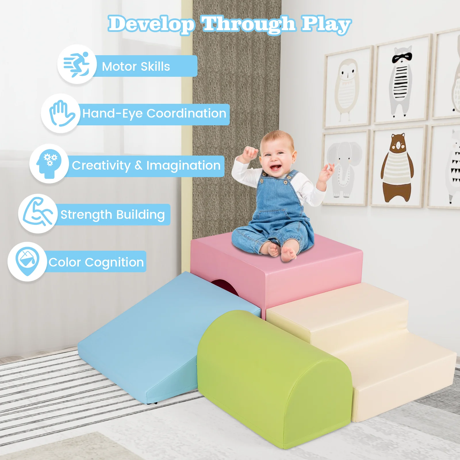BABY JOY 4-Piece Kids Climb and Crawl Foam Block Play Set, Toddler Soft Building Blocks - Image 8