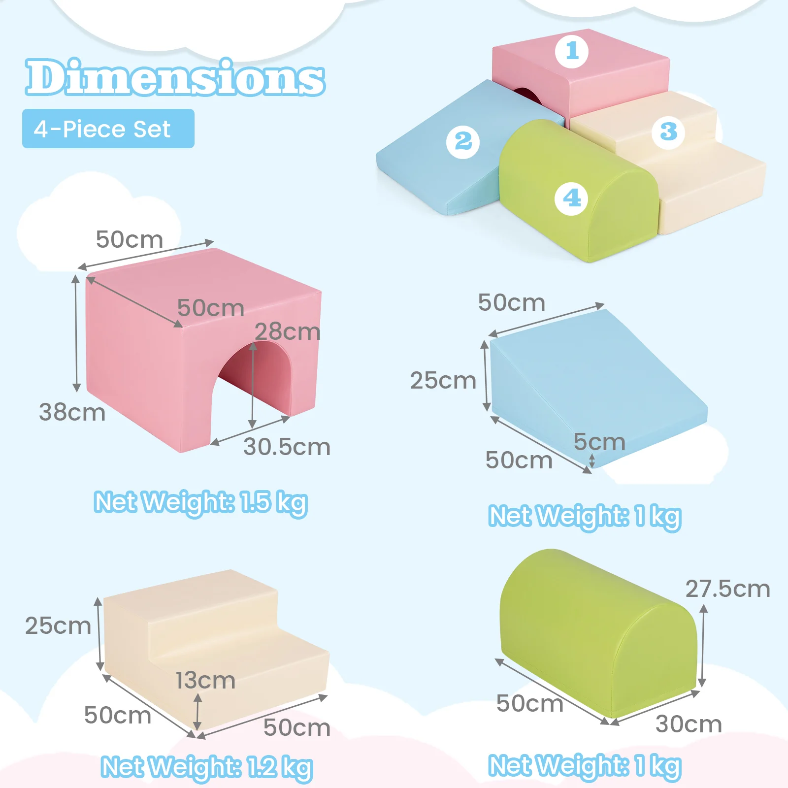 BABY JOY 4-Piece Kids Climb and Crawl Foam Block Play Set, Toddler Soft Building Blocks - Image 9
