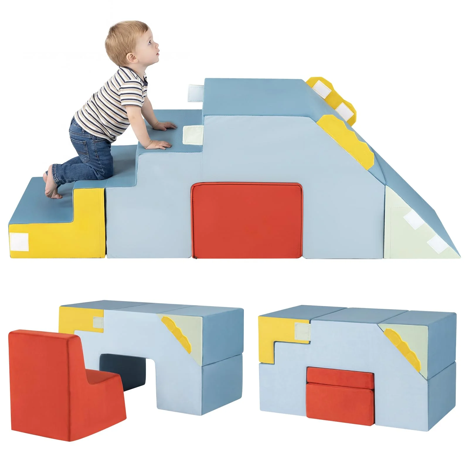 BABY JOY Kids Climb & Crawl Playset, Toddler Climber with Slide & Stairs