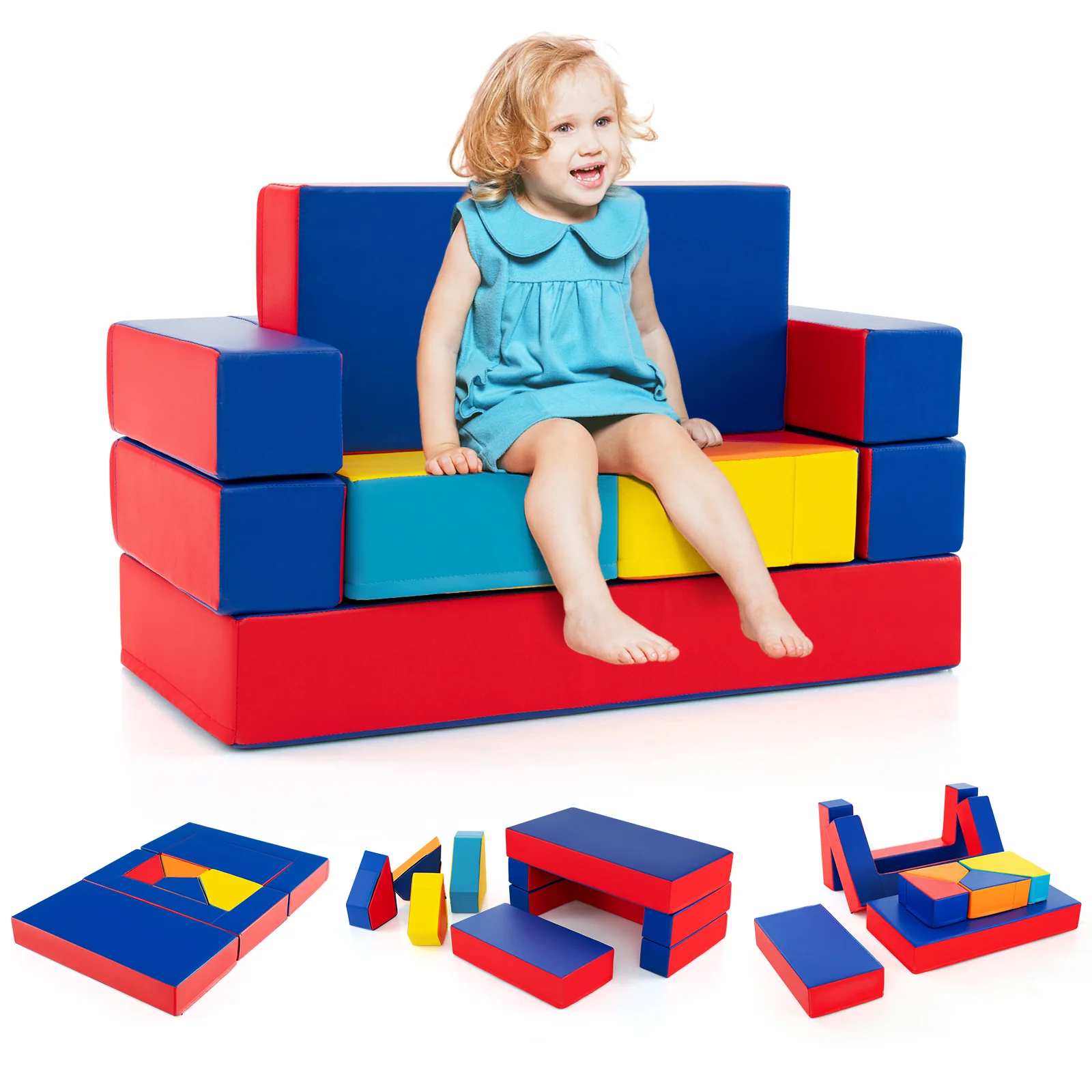 BABY JOY Kids Crawl & Climb Foam Play Set, 4-in-1 Soft Foam Building Blocks for Babies, Modular Kids Sofa - Image 11