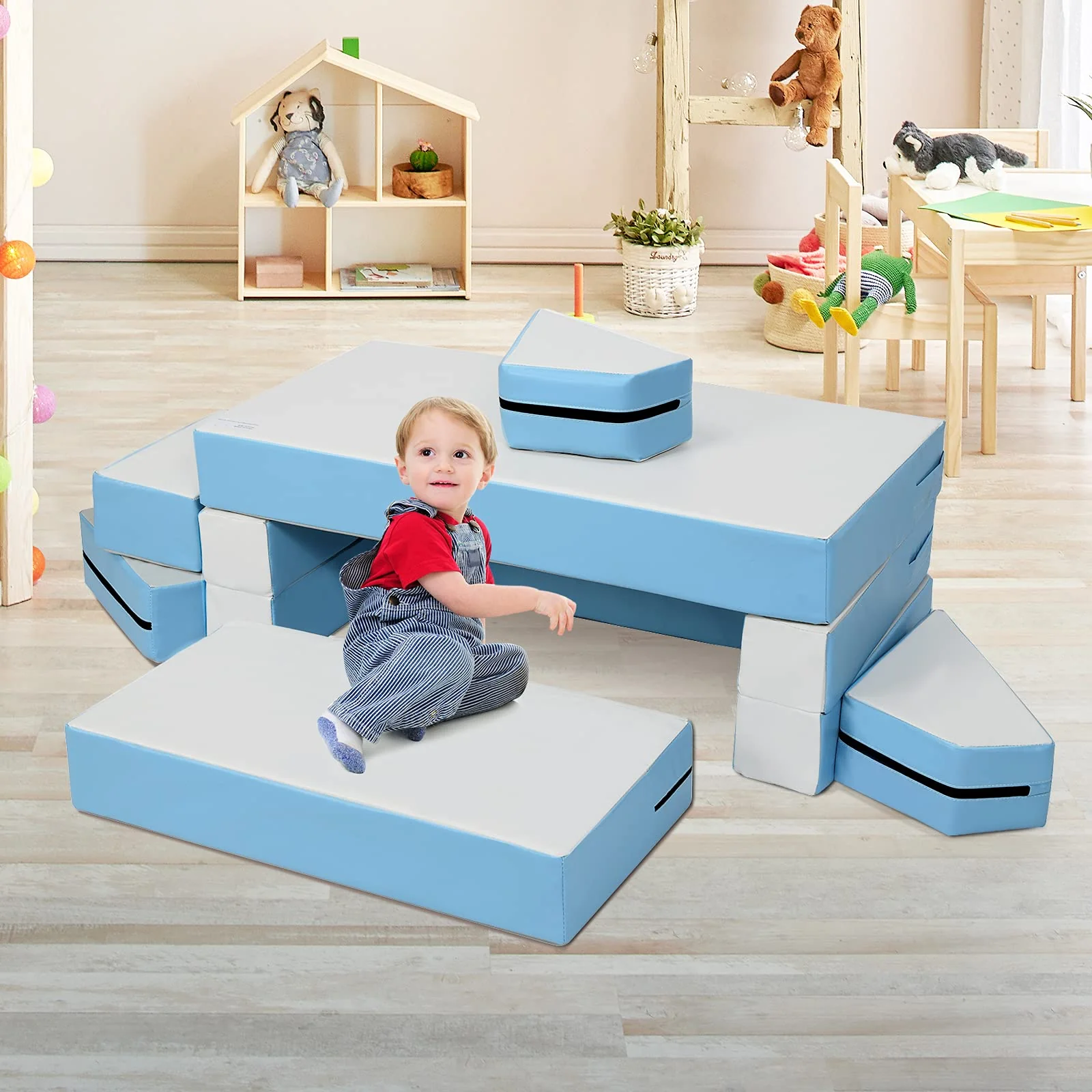 BABY JOY Kids Crawl & Climb Foam Play Set, 4-in-1 Soft Foam Building Blocks for Babies, Modular Kids Sofa - Image 14