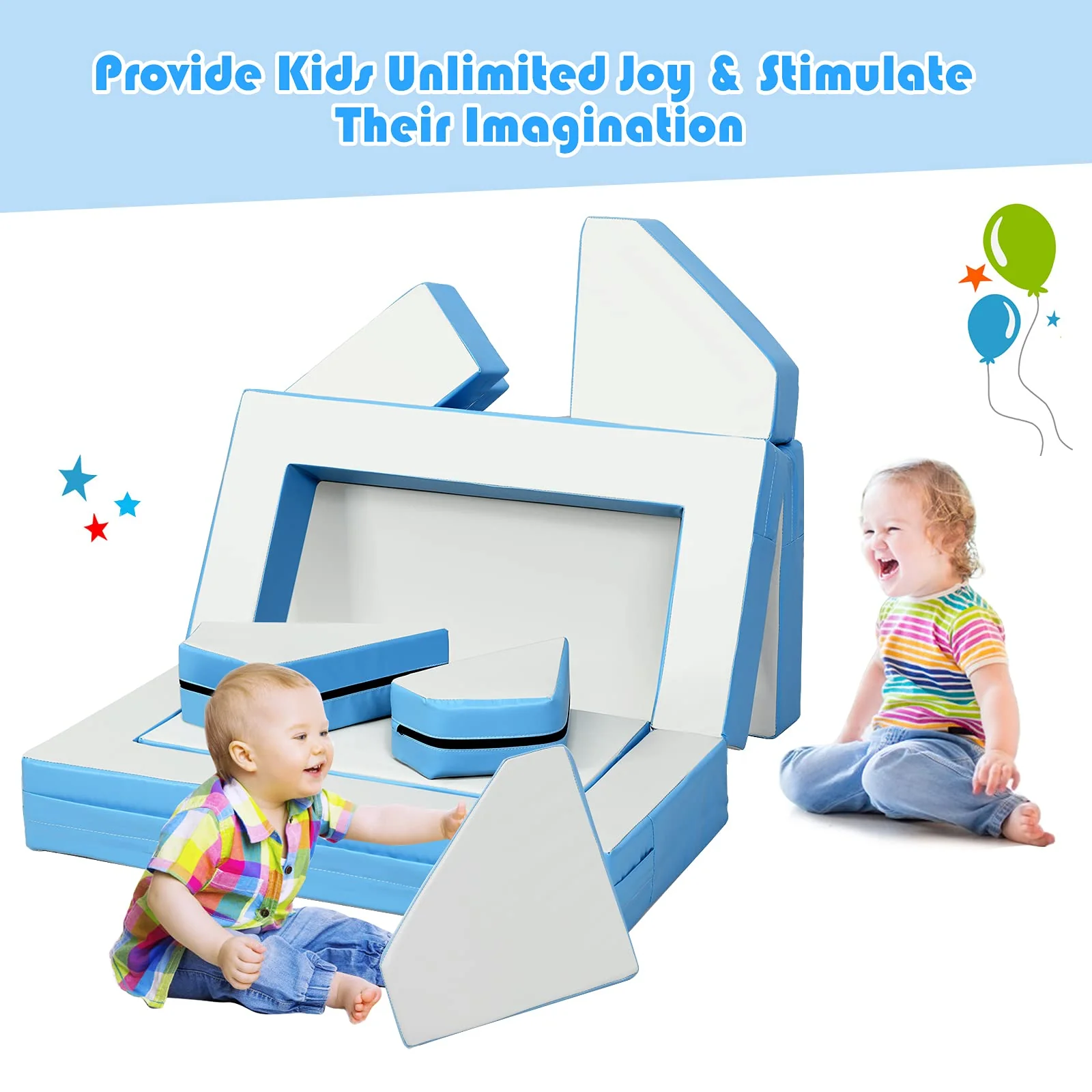 BABY JOY Kids Crawl & Climb Foam Play Set, 4-in-1 Soft Foam Building Blocks for Babies, Modular Kids Sofa - Image 16