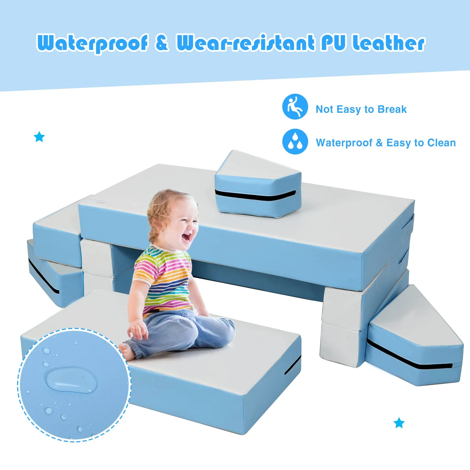 BABY JOY Kids Crawl & Climb Foam Play Set, 4-in-1 Soft Foam Building Blocks for Babies, Modular Kids Sofa - Image 17