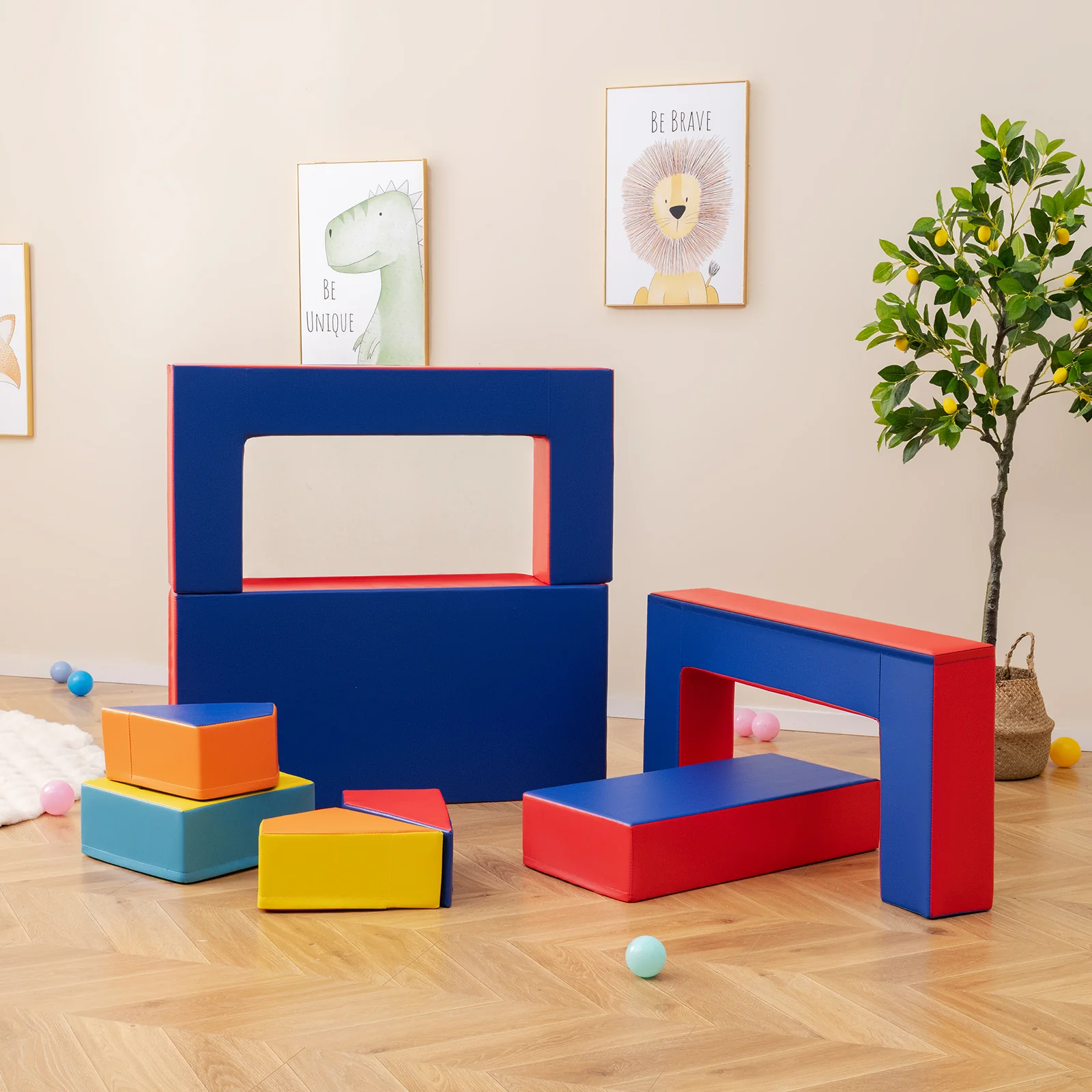 BABY JOY Kids Crawl & Climb Foam Play Set, 4-in-1 Soft Foam Building Blocks for Babies, Modular Kids Sofa - Image 4