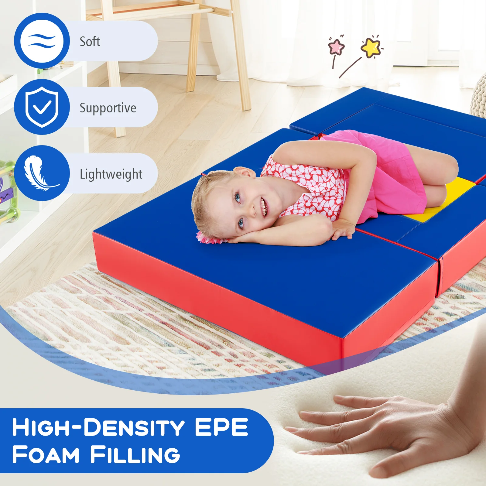 BABY JOY Kids Crawl & Climb Foam Play Set, 4-in-1 Soft Foam Building Blocks for Babies, Modular Kids Sofa - Image 7