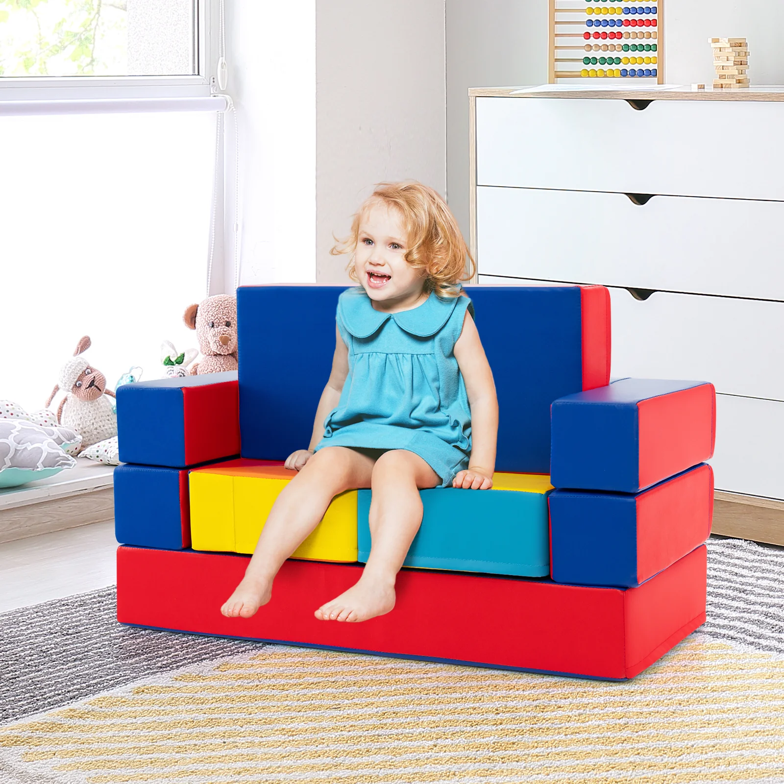 BABY JOY Kids Crawl & Climb Foam Play Set, 4-in-1 Soft Foam Building Blocks for Babies, Modular Kids Sofa - Image 8