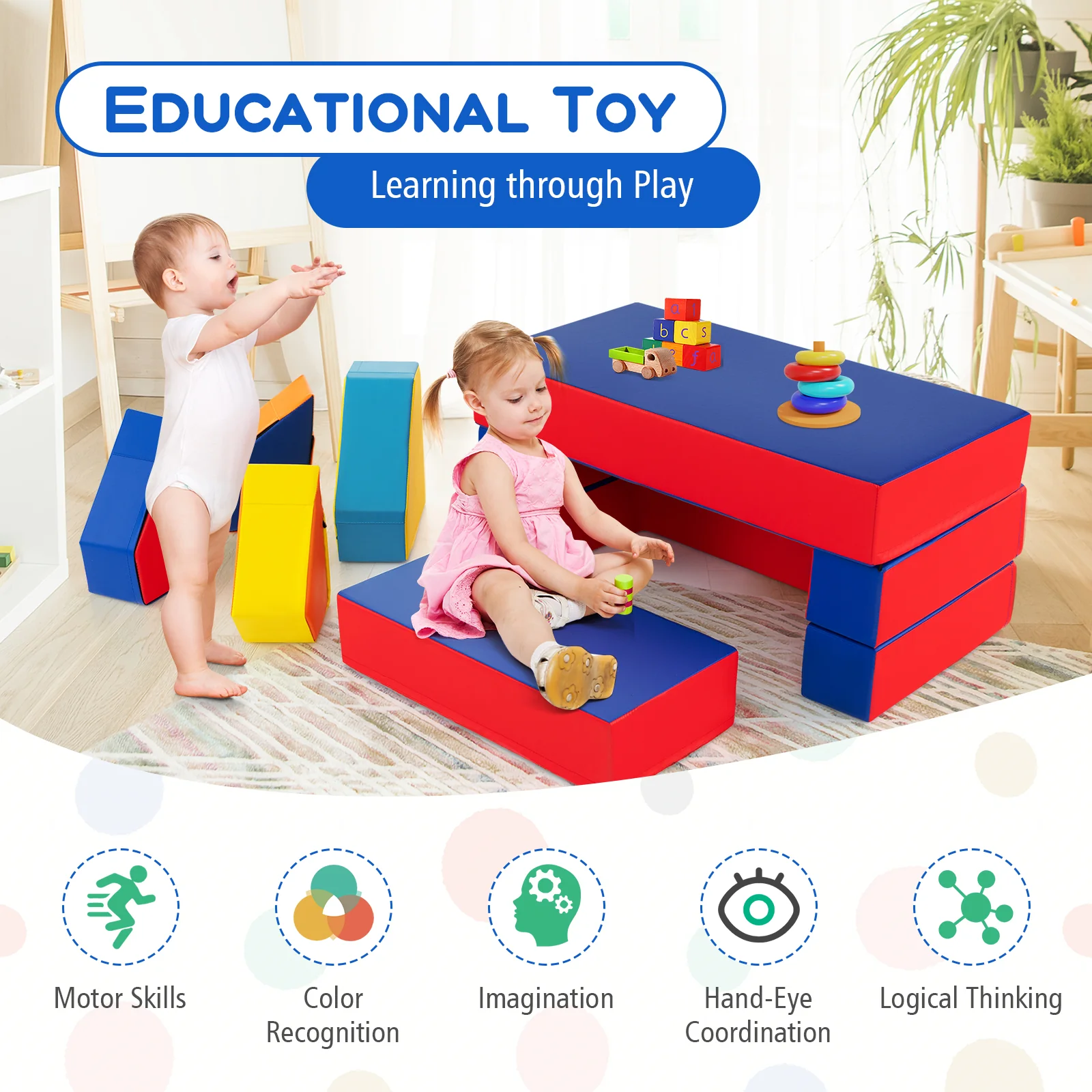 BABY JOY Kids Crawl & Climb Foam Play Set, 4-in-1 Soft Foam Building Blocks for Babies, Modular Kids Sofa - Image 9