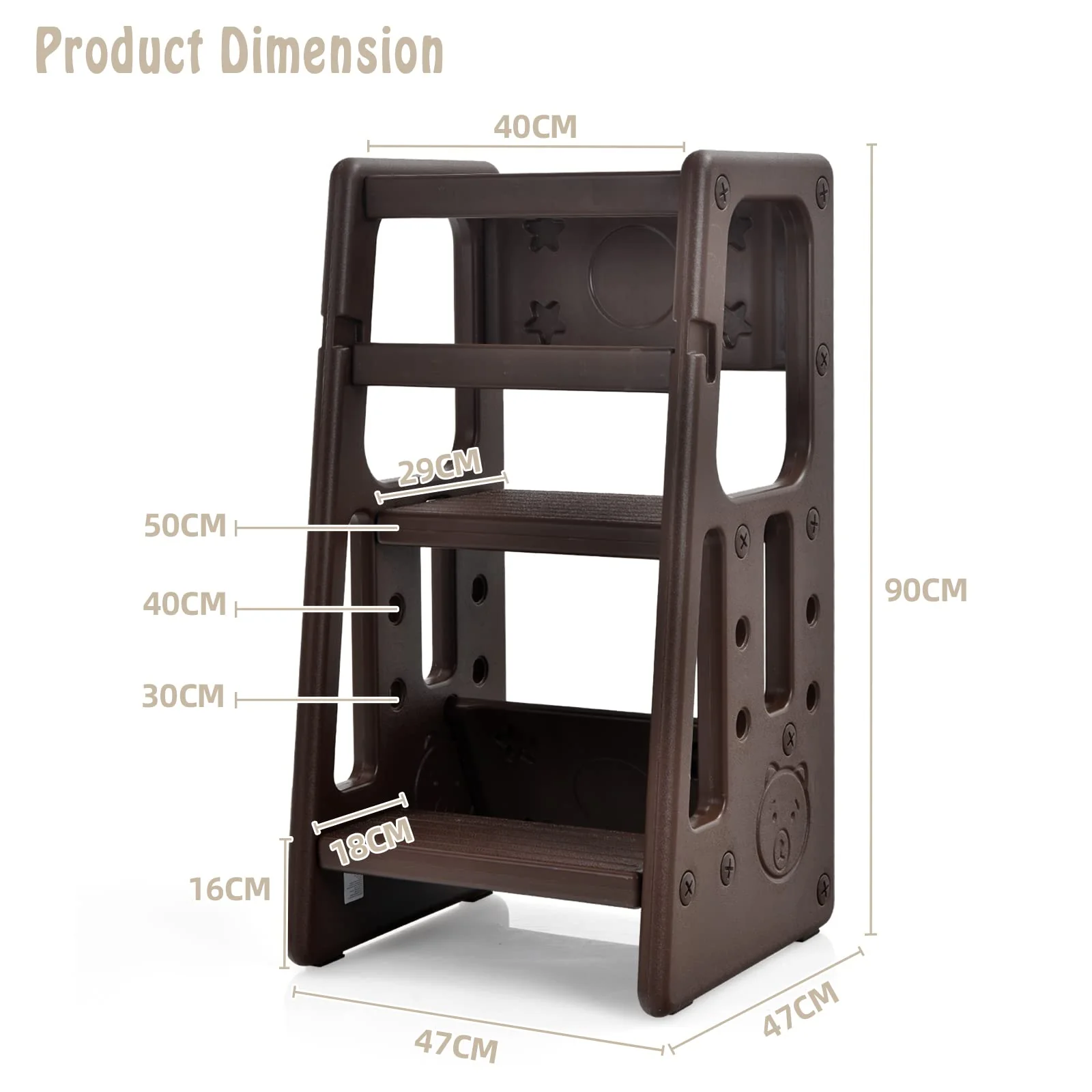 BABY JOY Kids Kitchen Step Stool, Toddler Step Ladder w/ 3 Adjustable Heights, Non-Slip Design & Safety Handles - Image 9