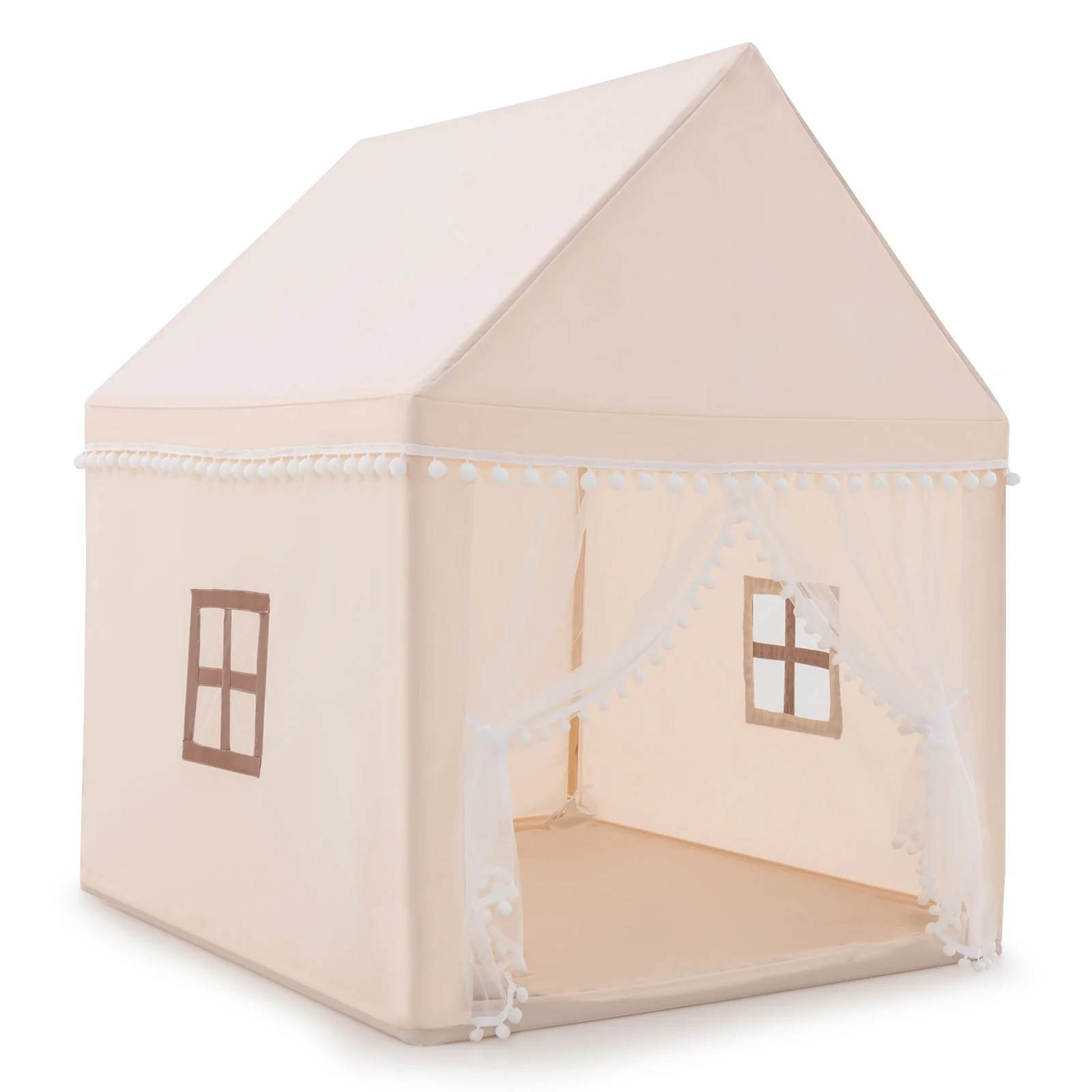 BABY JOY Kids Play Tent, Children Play House w/Solid Wood Frame & Cotton Mat - Image 10