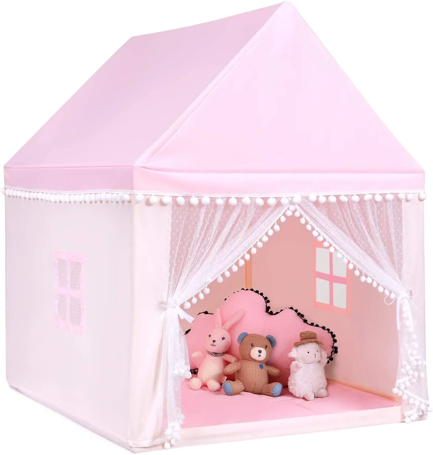 BABY JOY Kids Play Tent, Children Play House w/Solid Wood Frame & Cotton Mat - Image 9