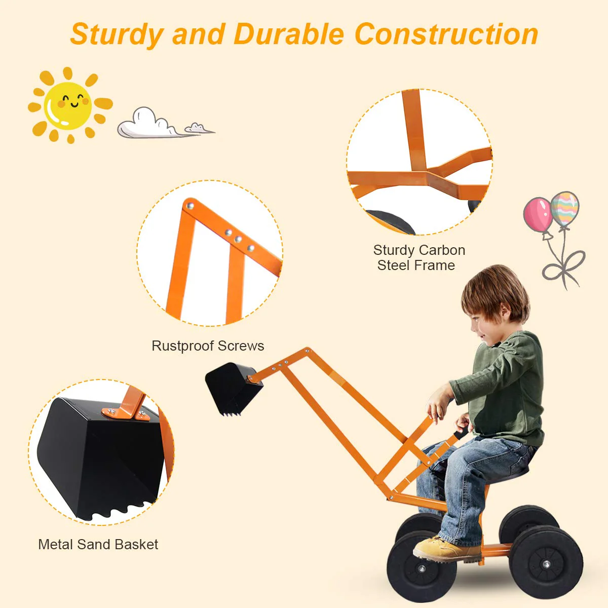 BABY JOY Kids Ride-on Sand Digger with Wheels - Image 6