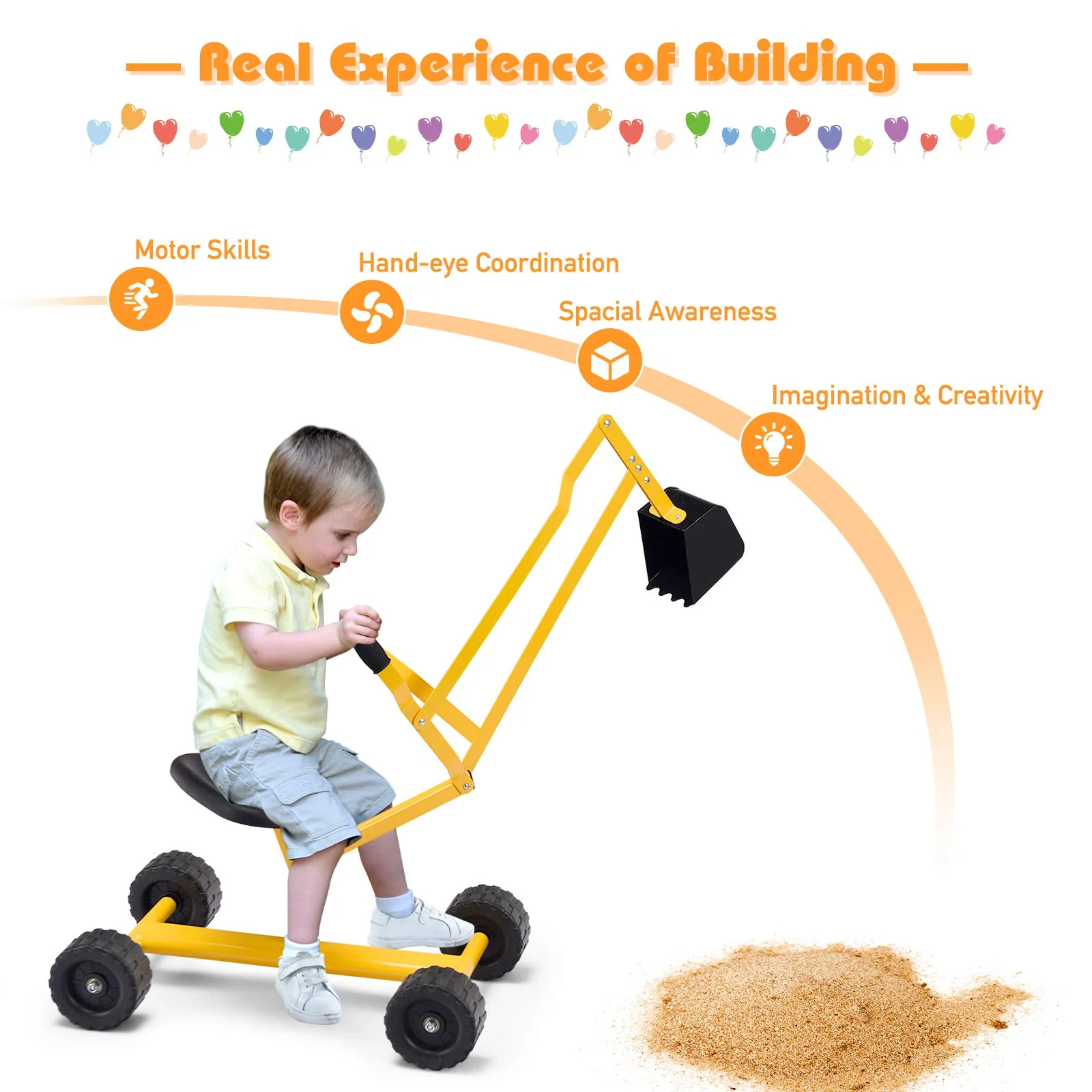 BABY JOY Kids Ride-on Sand Digger with Wheels - Image 5
