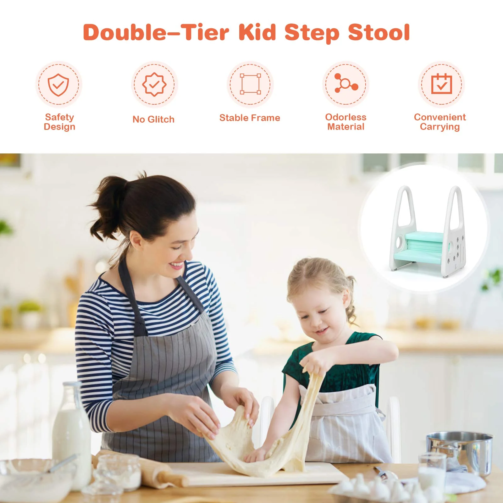 BABY JOY Kids Step Stool Toddler Step Ladder with Safety Handles & Non-Slip Steps, Holds up to 50 KG - Image 3