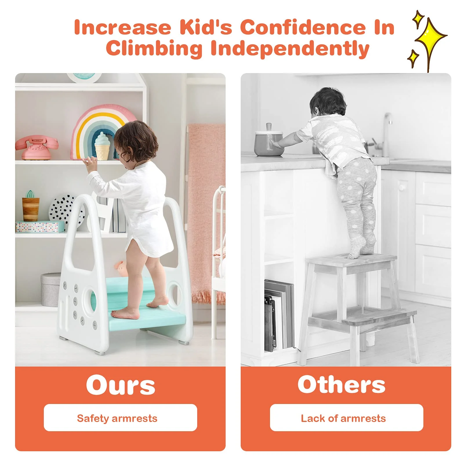 BABY JOY Kids Step Stool Toddler Step Ladder with Safety Handles & Non-Slip Steps, Holds up to 50 KG - Image 4