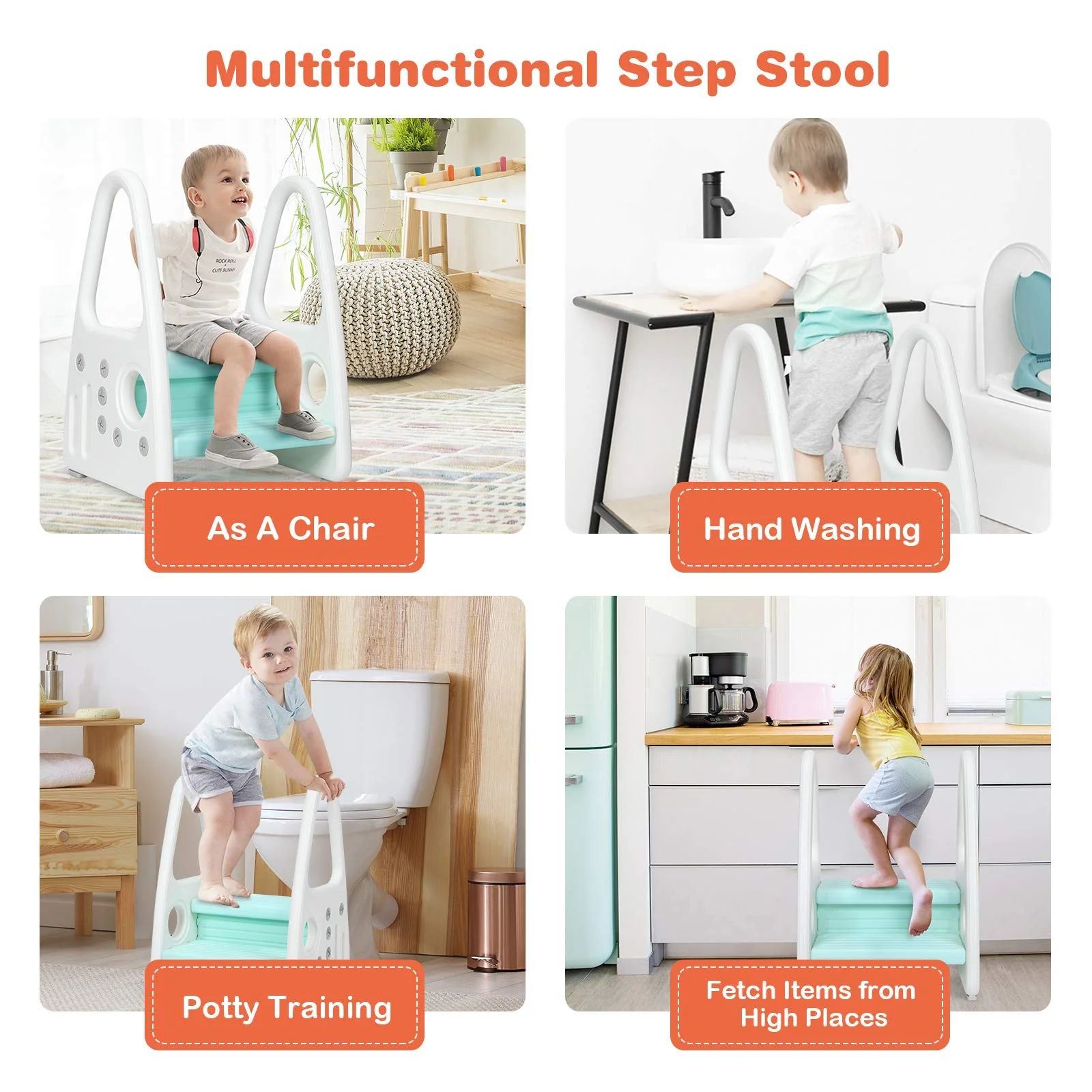 BABY JOY Kids Step Stool Toddler Step Ladder with Safety Handles & Non-Slip Steps, Holds up to 50 KG - Image 5
