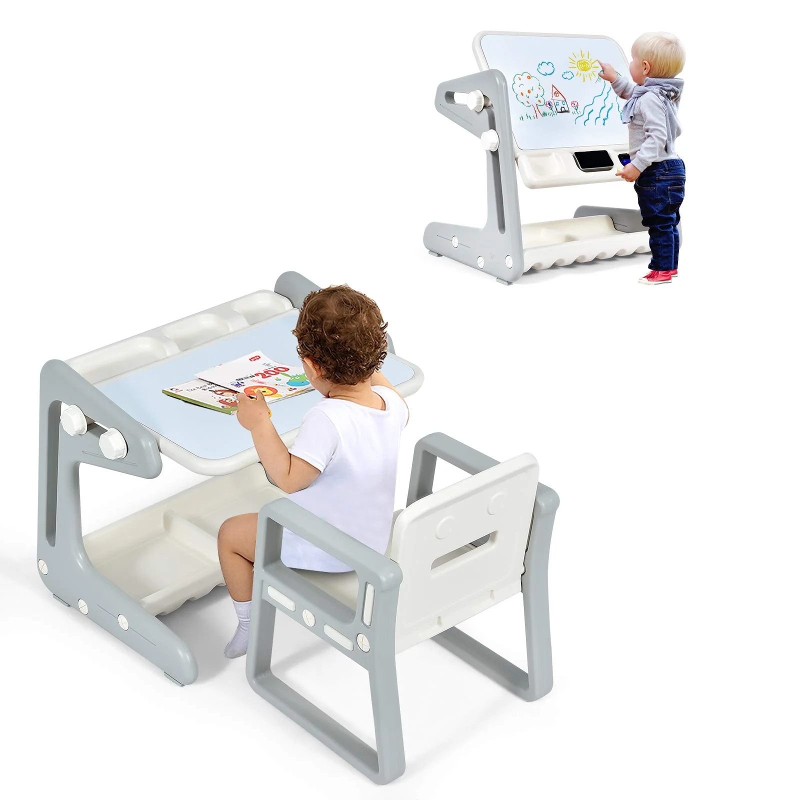 BABY JOY Kids Table & Chair, 2 in 1 Toddler Art Easel