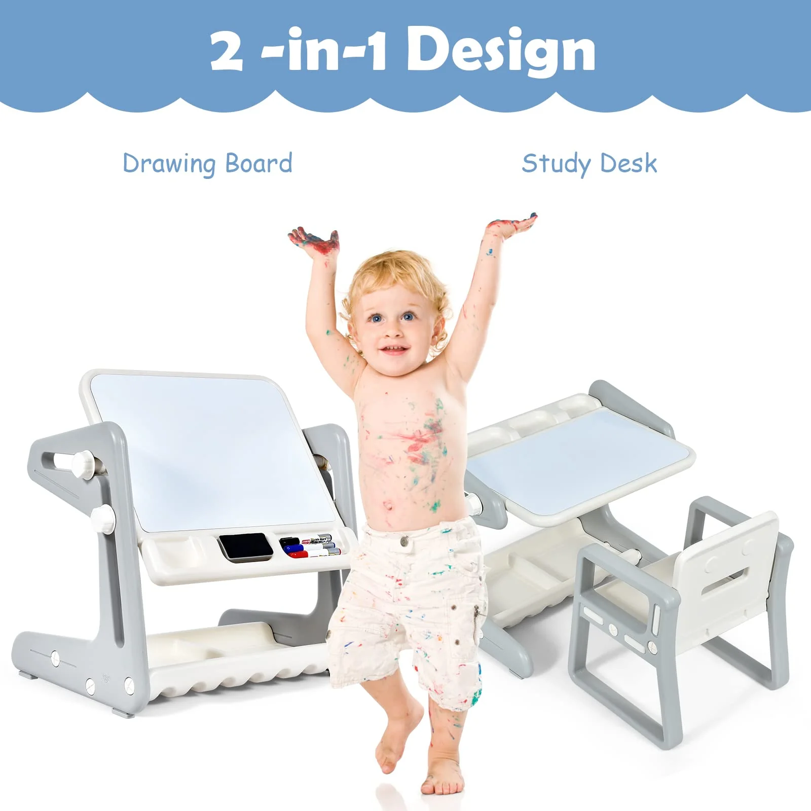 BABY JOY Kids Table & Chair, 2 in 1 Toddler Art Easel - Image 6