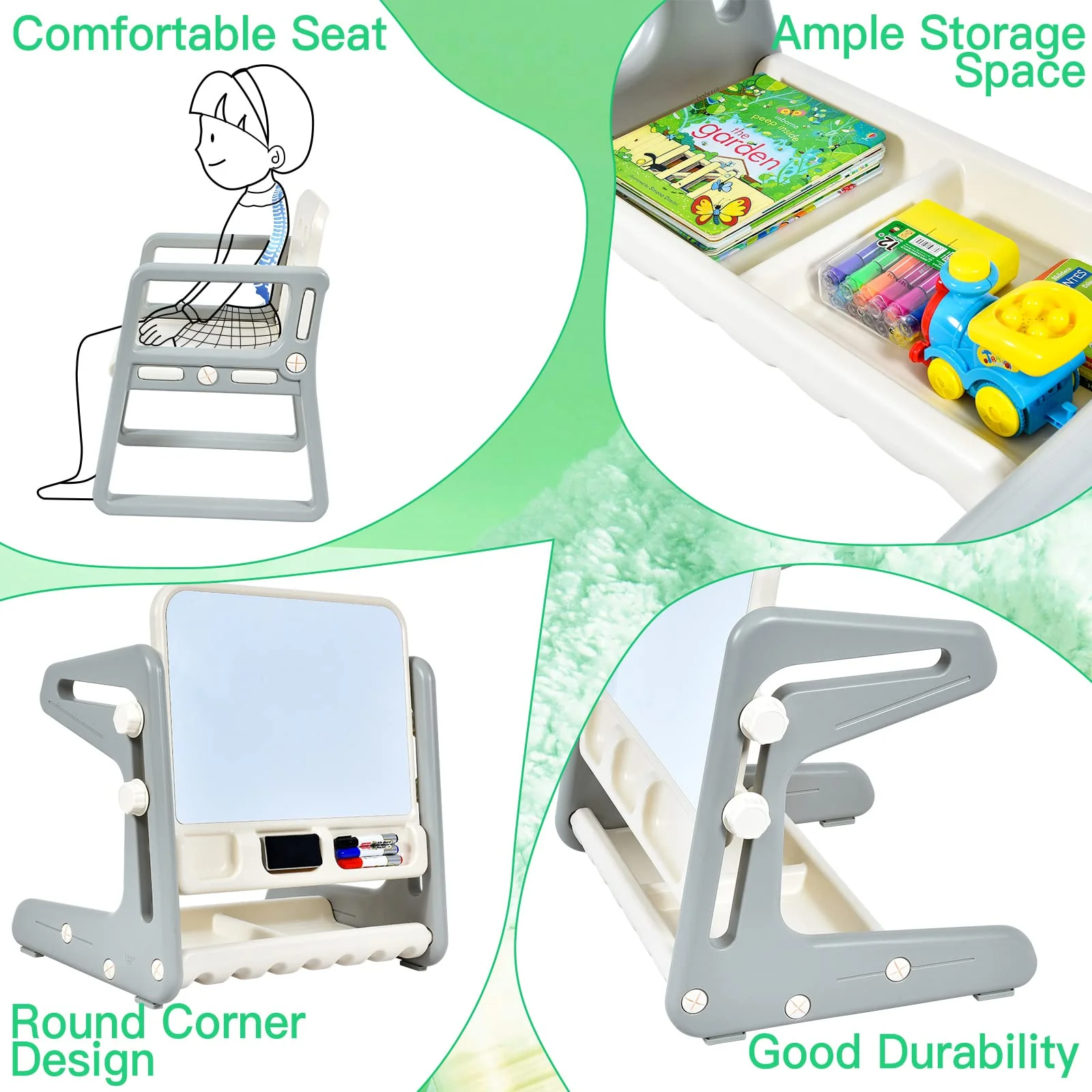 BABY JOY Kids Table & Chair, 2 in 1 Toddler Art Easel - Image 9