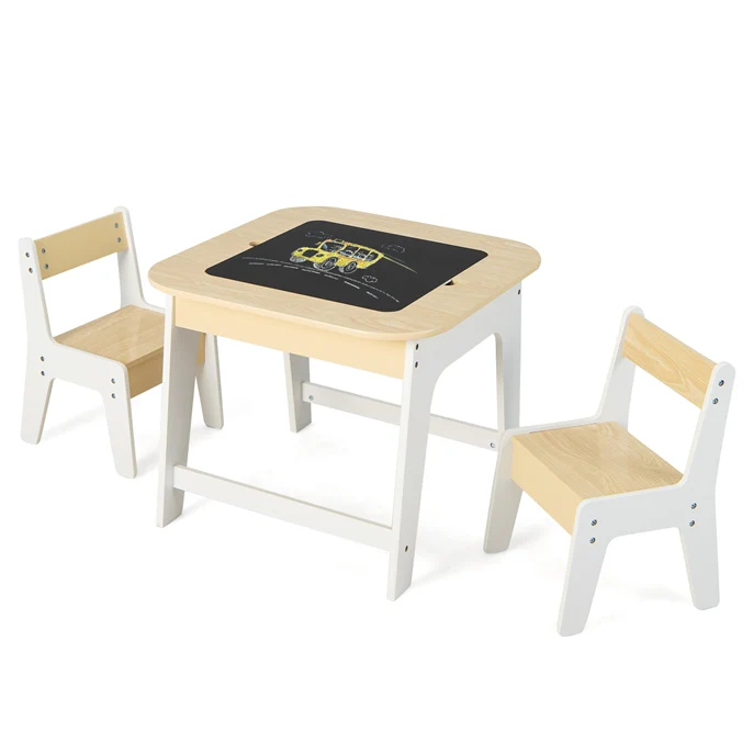 HONEY JOY Kid Table & 2 Chairs Set Activity Desk Whiteboard Blackboard w/Storage - Image 10