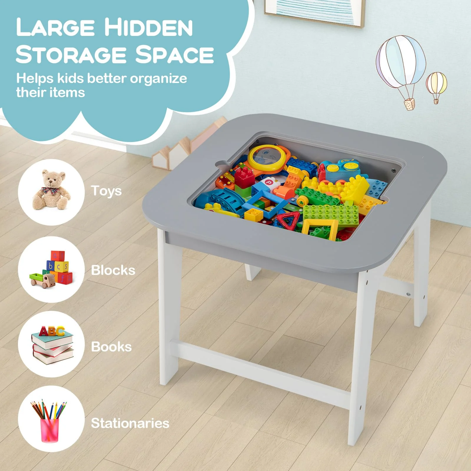 HONEY JOY Kid Table & 2 Chairs Set Activity Desk Whiteboard Blackboard w/Storage - Image 5