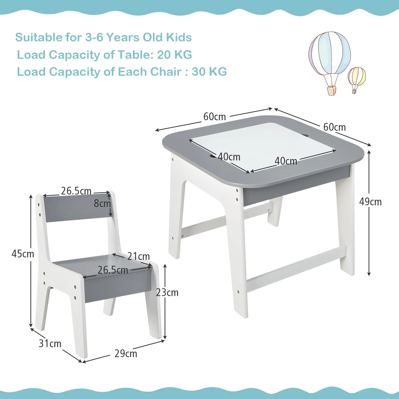 HONEY JOY Kid Table & 2 Chairs Set Activity Desk Whiteboard Blackboard w/Storage - Image 7