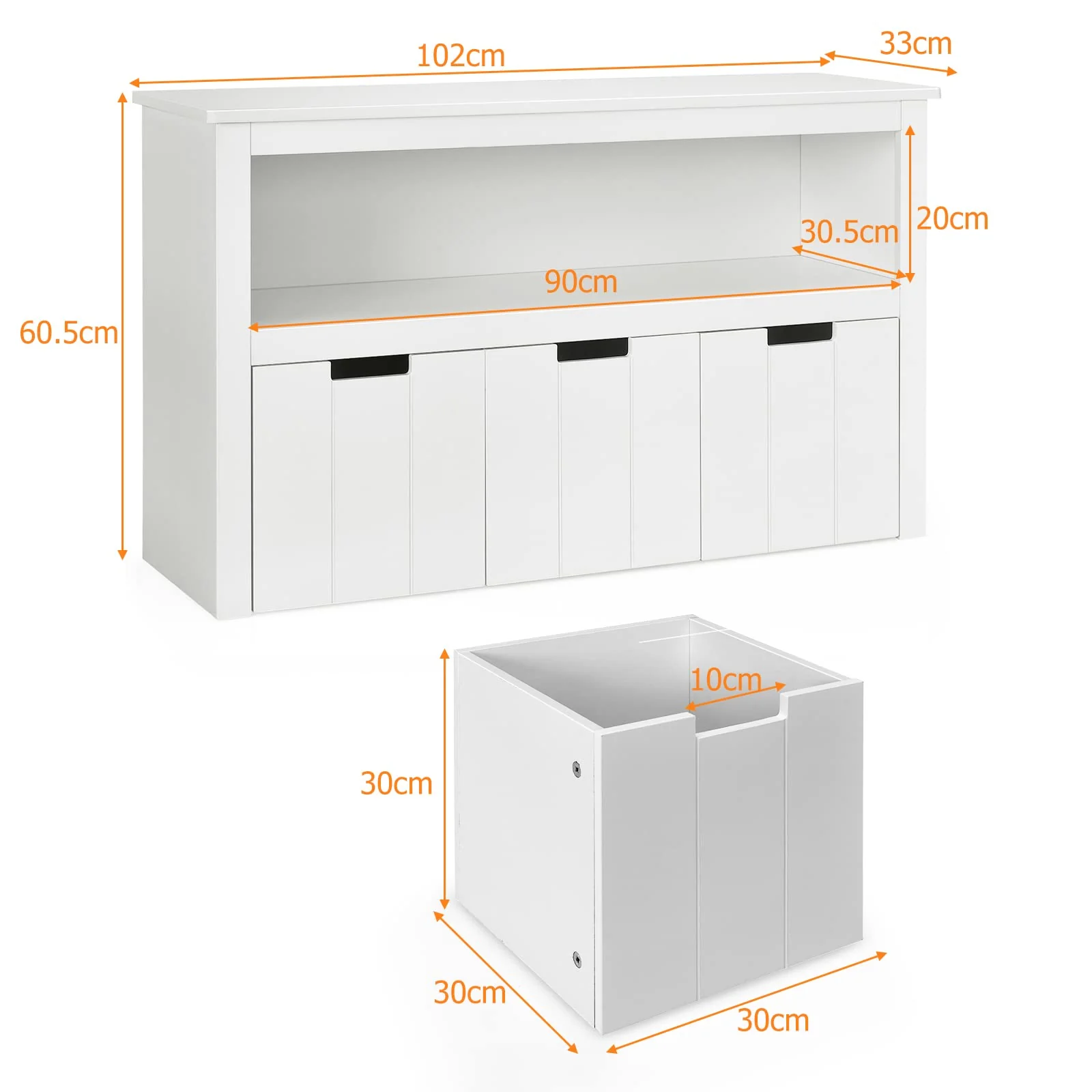 BABY JOY Kids Toy Storage Cabinet with 3 Removable Drawers, Rolling Wheels & Open Shelf - Image 3