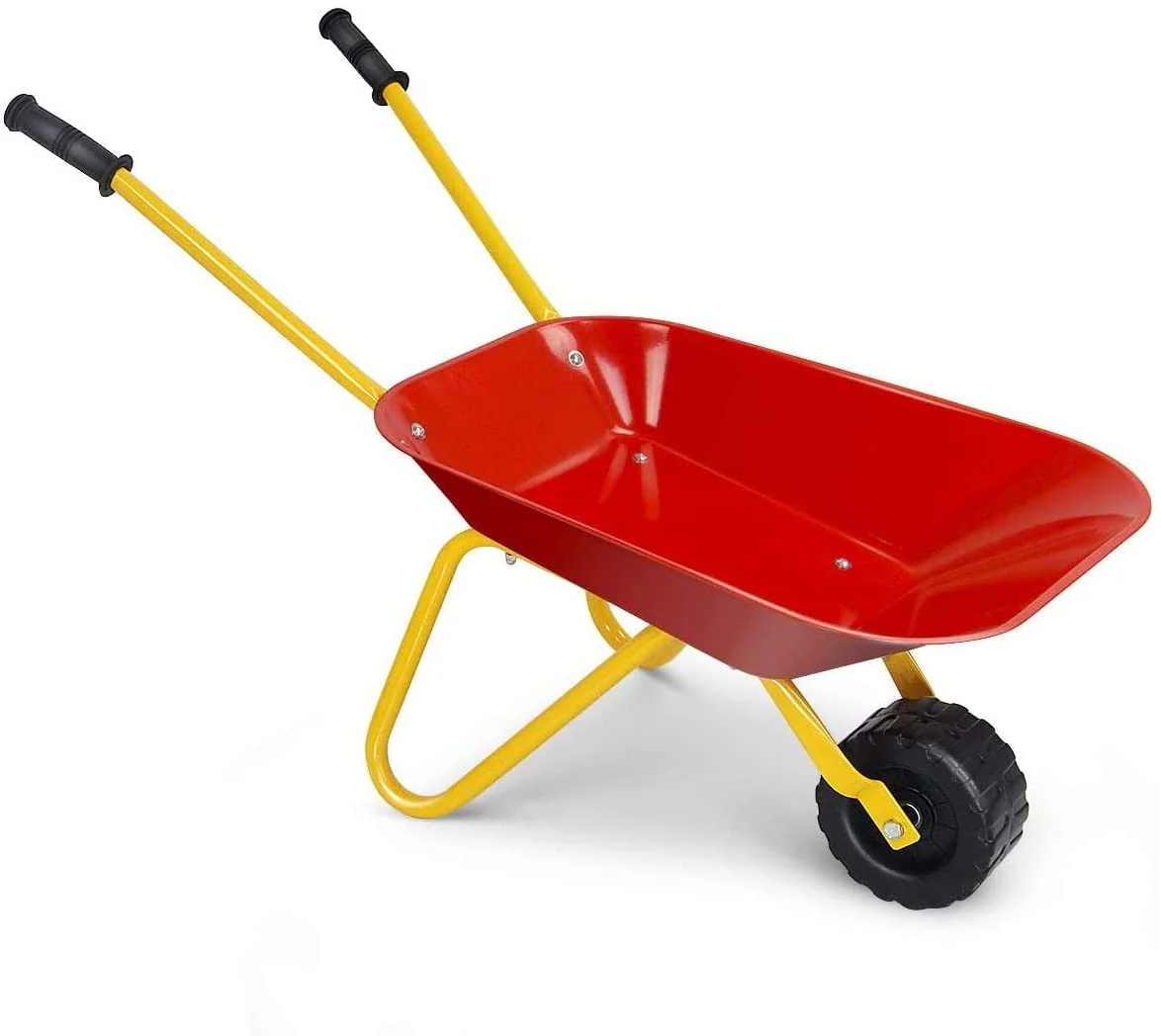 BABY JOY Kids Wheelbarrow, Children Steel Garden Wheelbarrow w/Non-Slip Handle, Wearable Wheels - Image 10