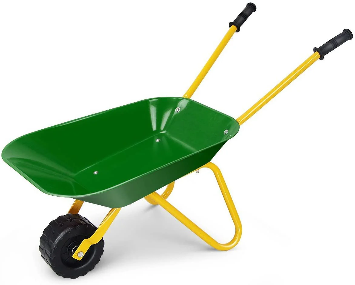 BABY JOY Kids Wheelbarrow, Children Steel Garden Wheelbarrow w/Non-Slip Handle, Wearable Wheels - Image 11