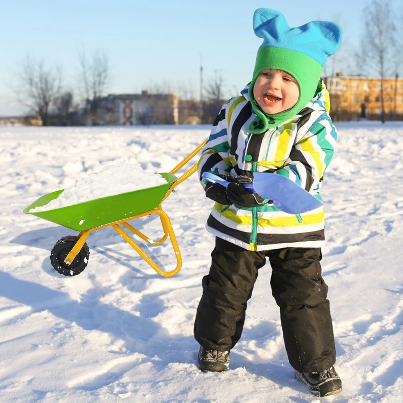 BABY JOY Kids Wheelbarrow, Children Steel Garden Wheelbarrow w/Non-Slip Handle, Wearable Wheels - Image 3