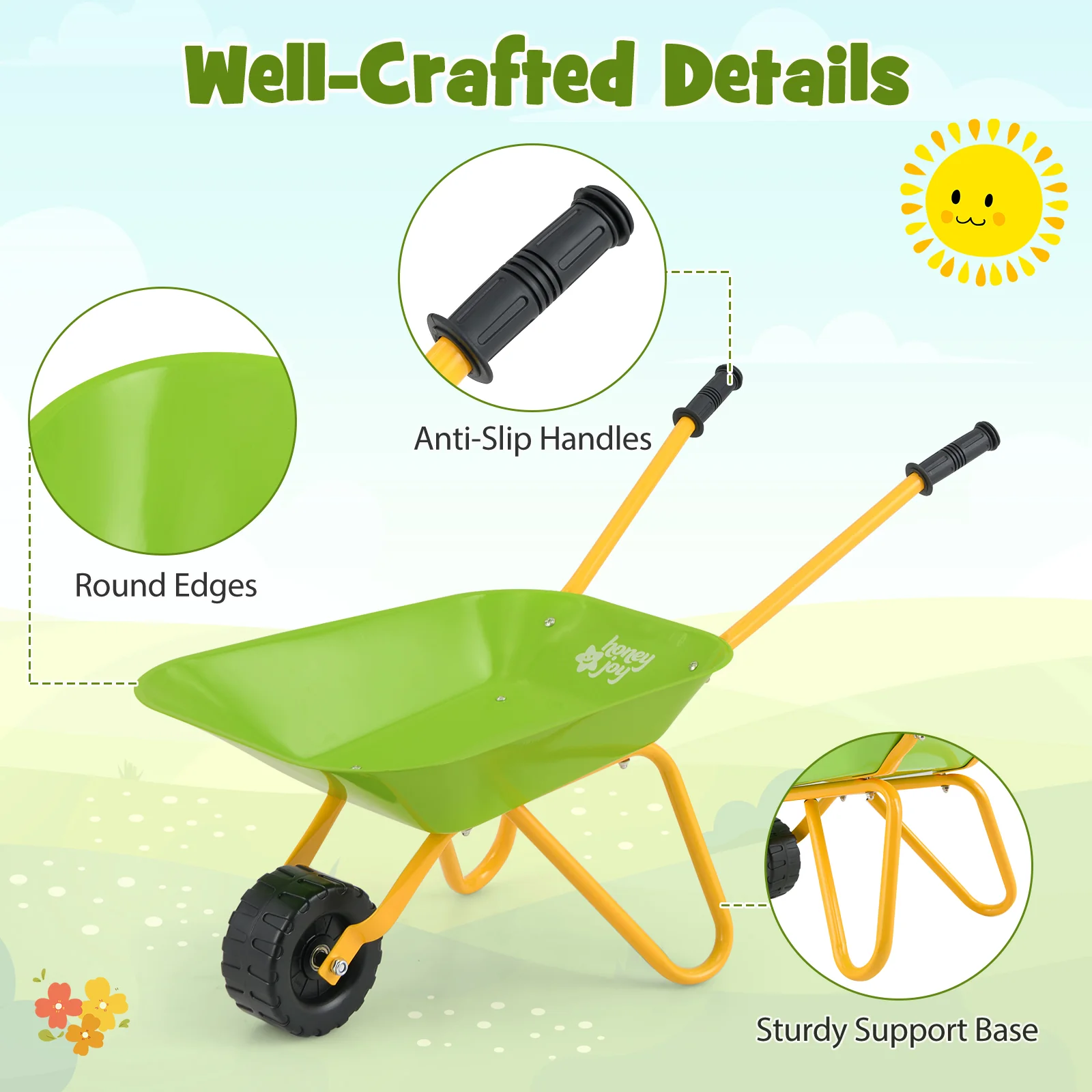 BABY JOY Kids Wheelbarrow, Children Steel Garden Wheelbarrow w/Non-Slip Handle, Wearable Wheels - Image 8