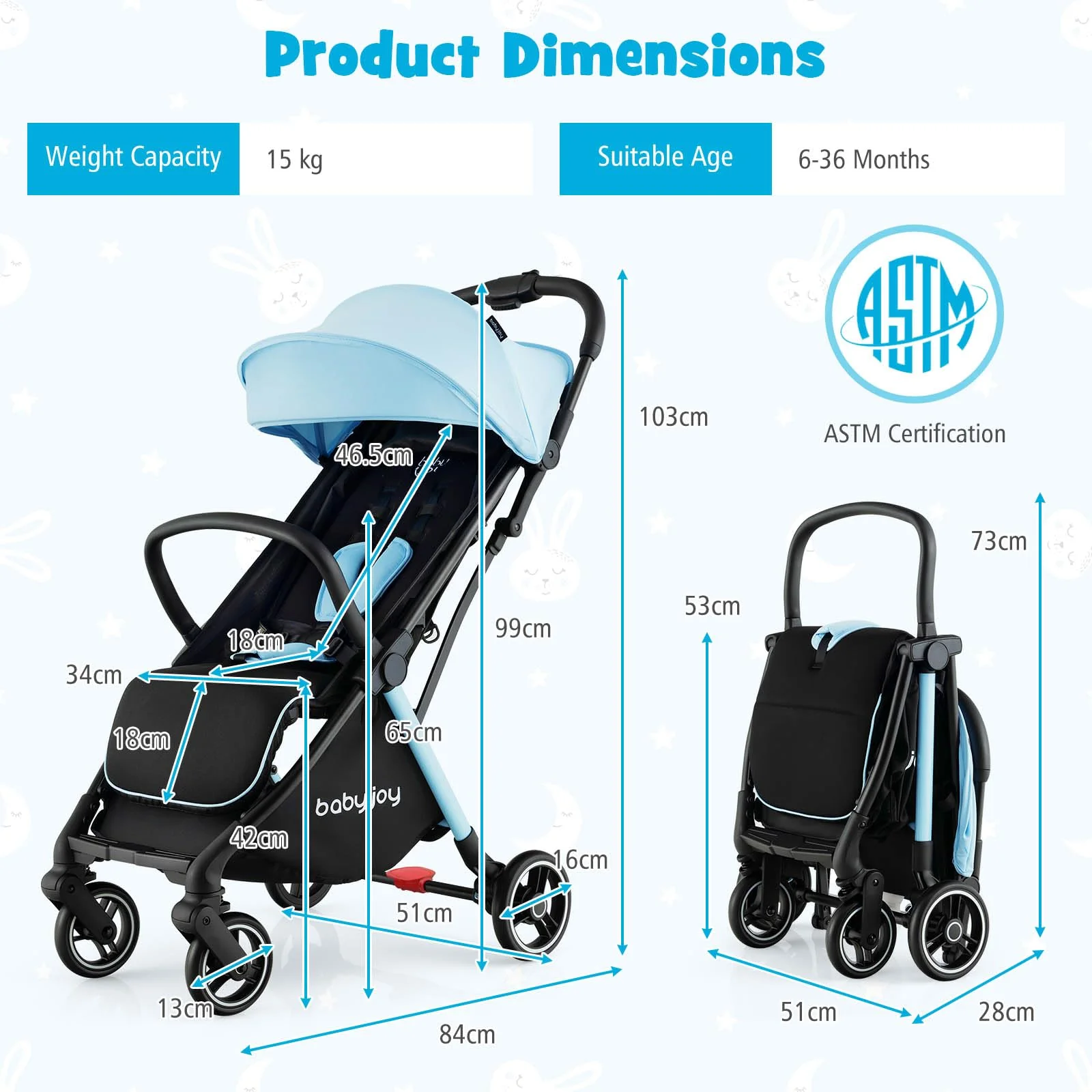 BABY JOY Lightweight Baby Stroller, Compact Travel Stroller for Airplane - Image 3