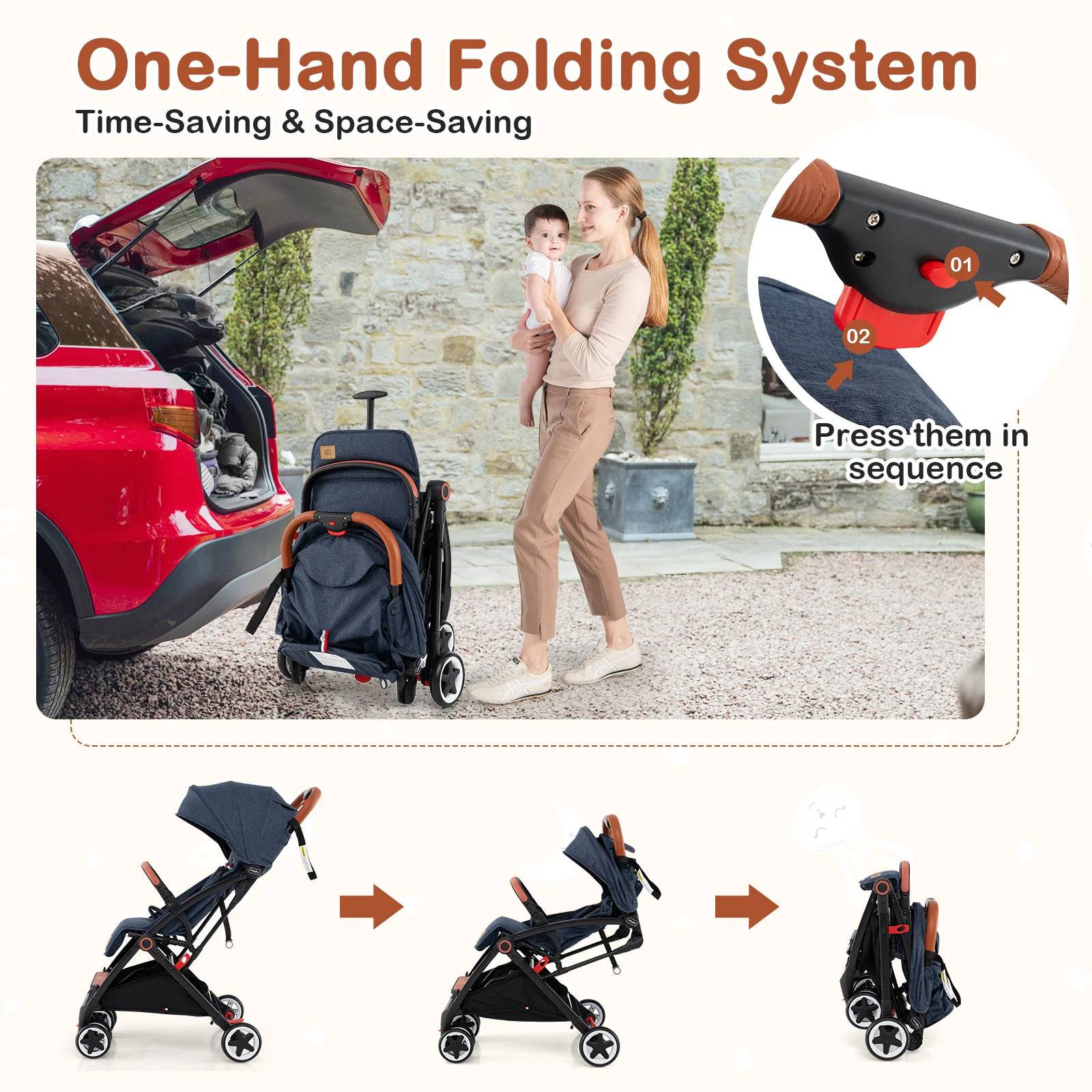 BABY JOY Lightweight Baby Stroller, Compact Toddler Travel Stroller for Airplane - Image 5