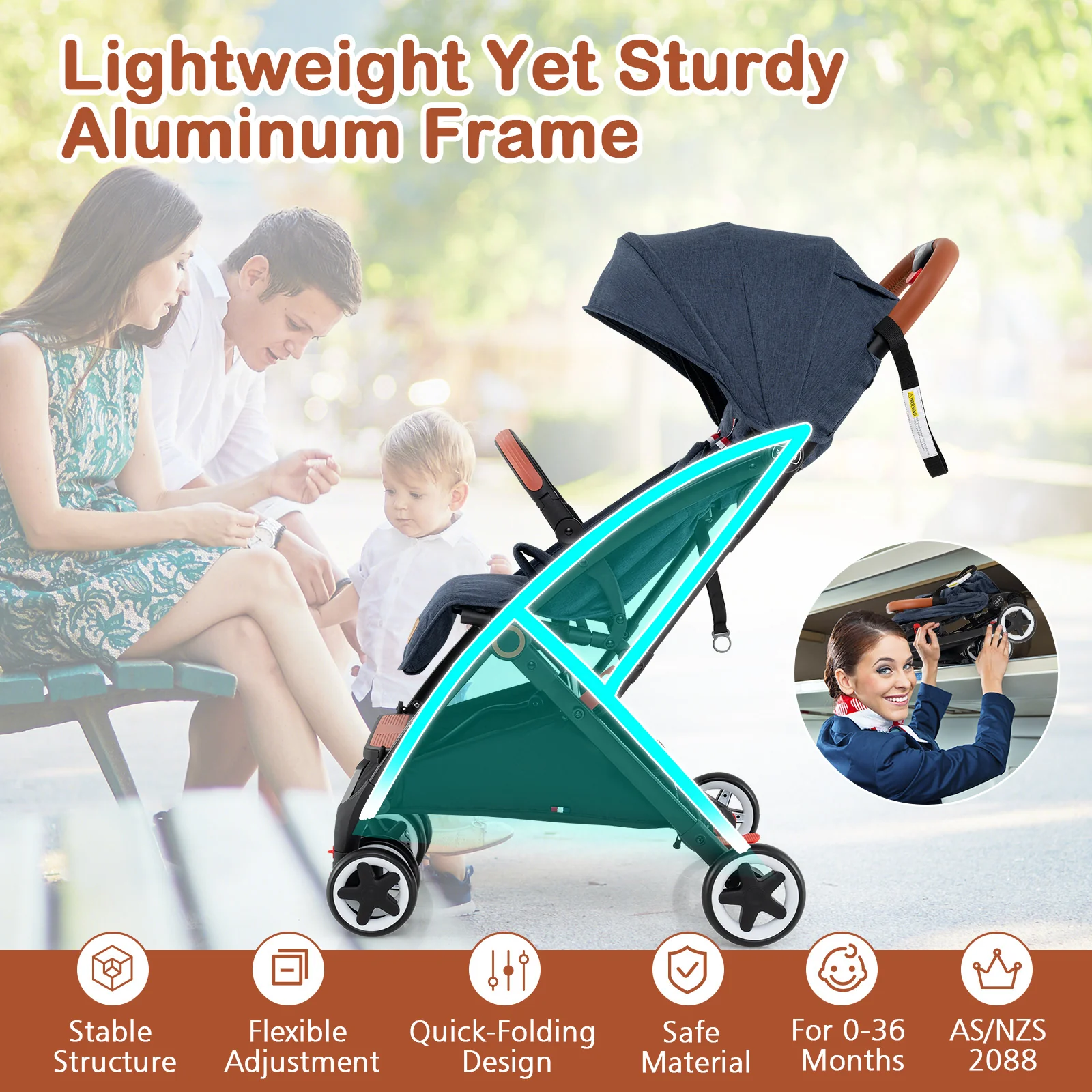 BABY JOY Lightweight Baby Stroller, Compact Toddler Travel Stroller for Airplane - Image 7