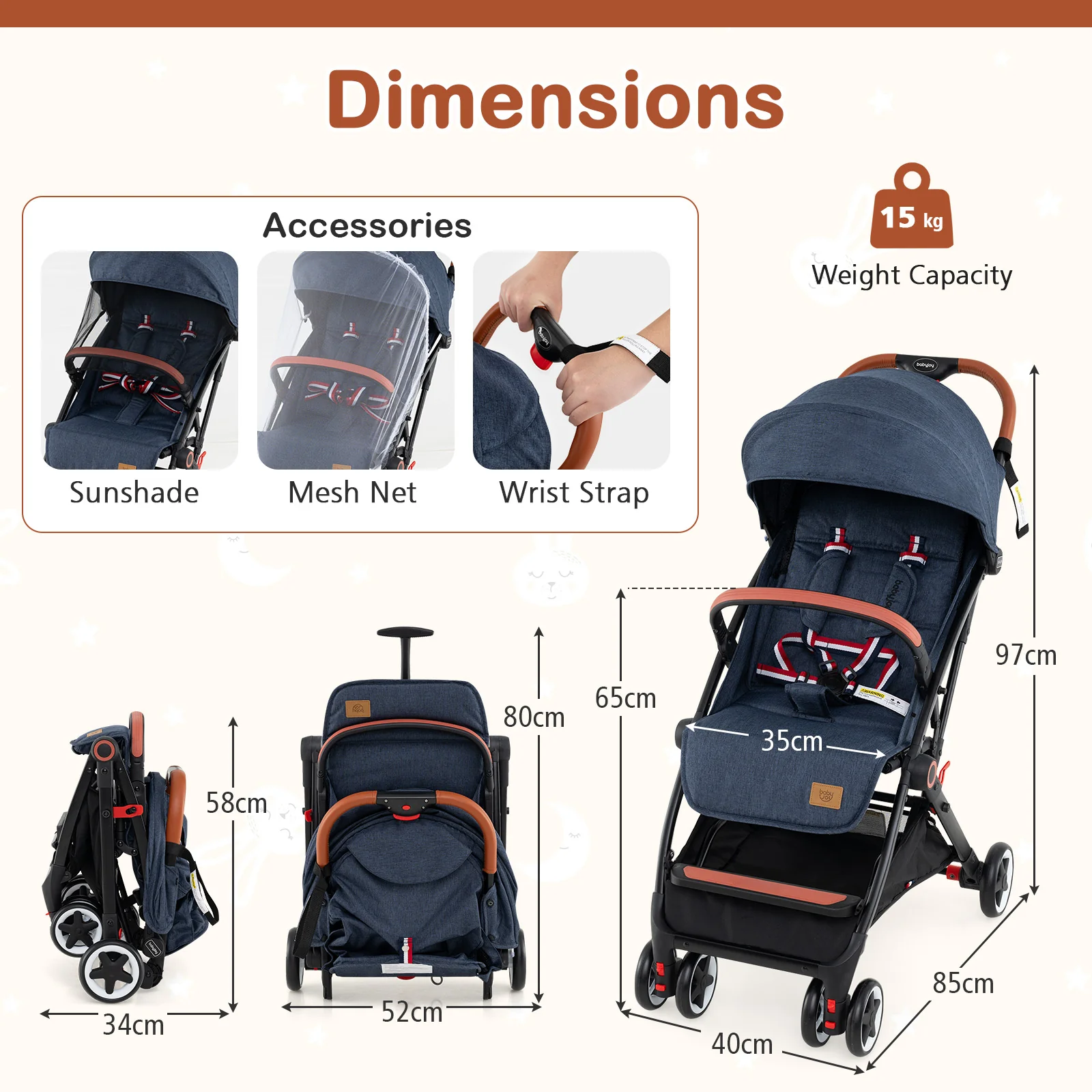 BABY JOY Lightweight Baby Stroller, Compact Toddler Travel Stroller for Airplane - Image 9