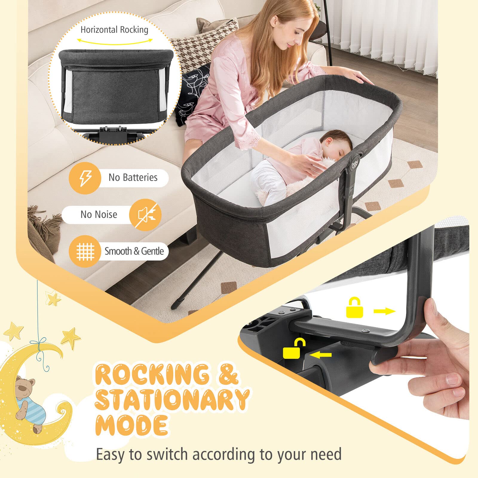 BABY JOY Manual Rocking Bassinet for Baby - Image 4