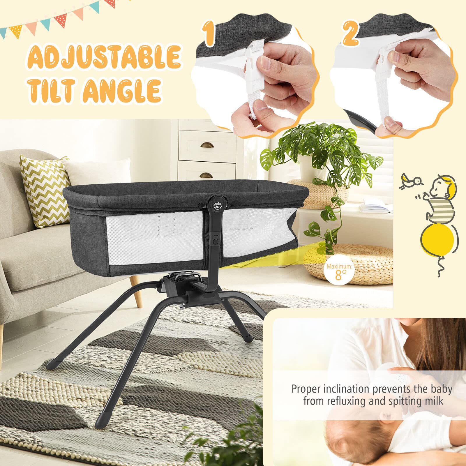 BABY JOY Manual Rocking Bassinet for Baby - Image 5