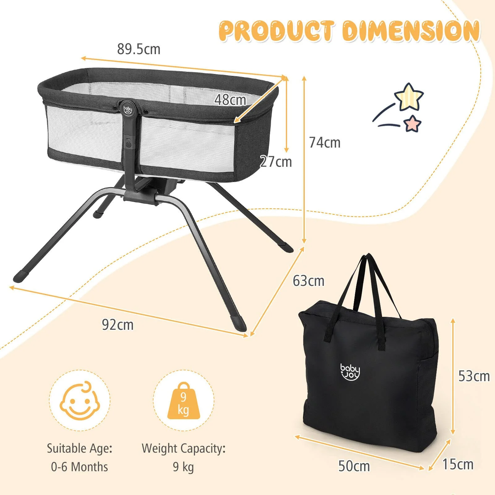 BABY JOY Manual Rocking Bassinet for Baby - Image 6