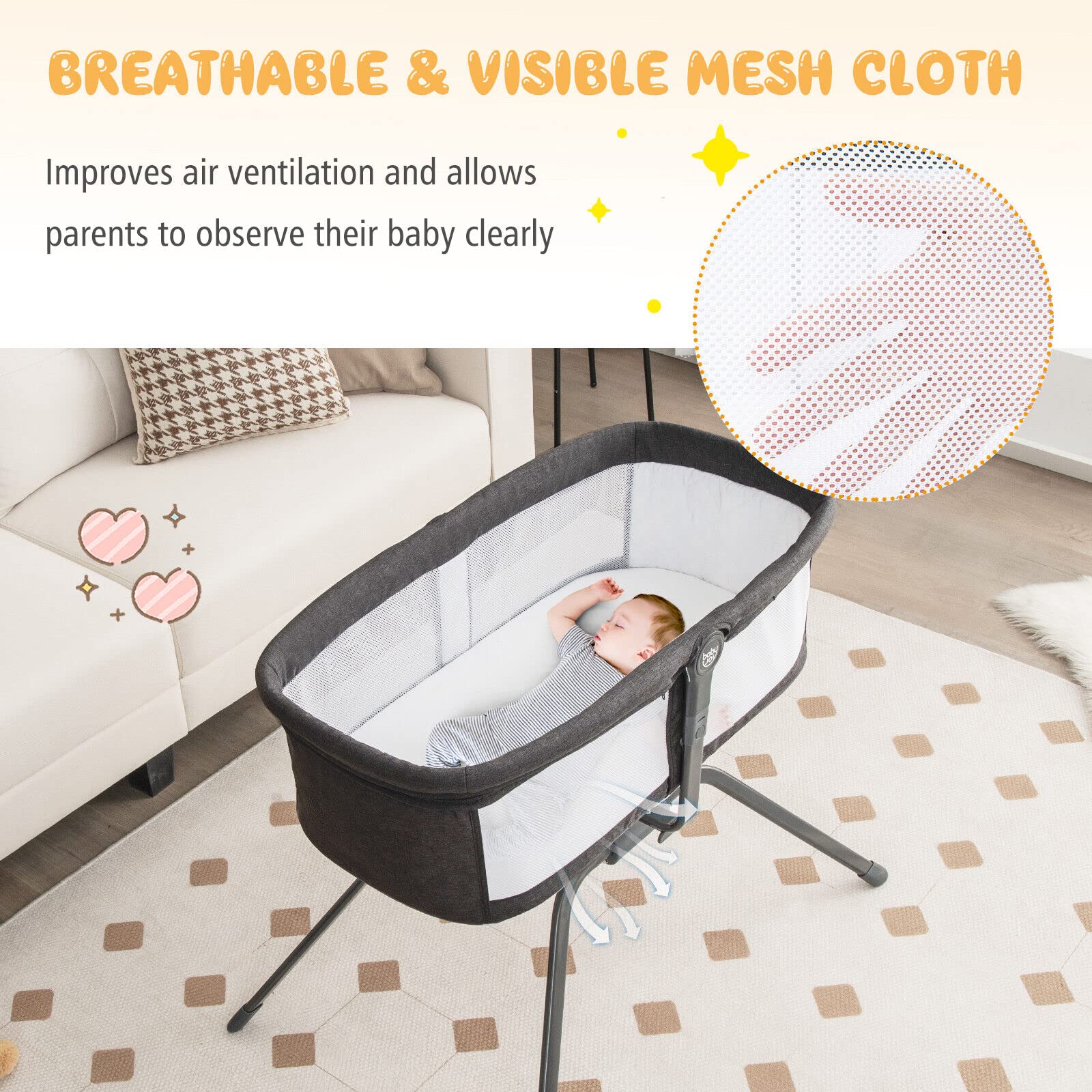 BABY JOY Manual Rocking Bassinet for Baby - Image 7