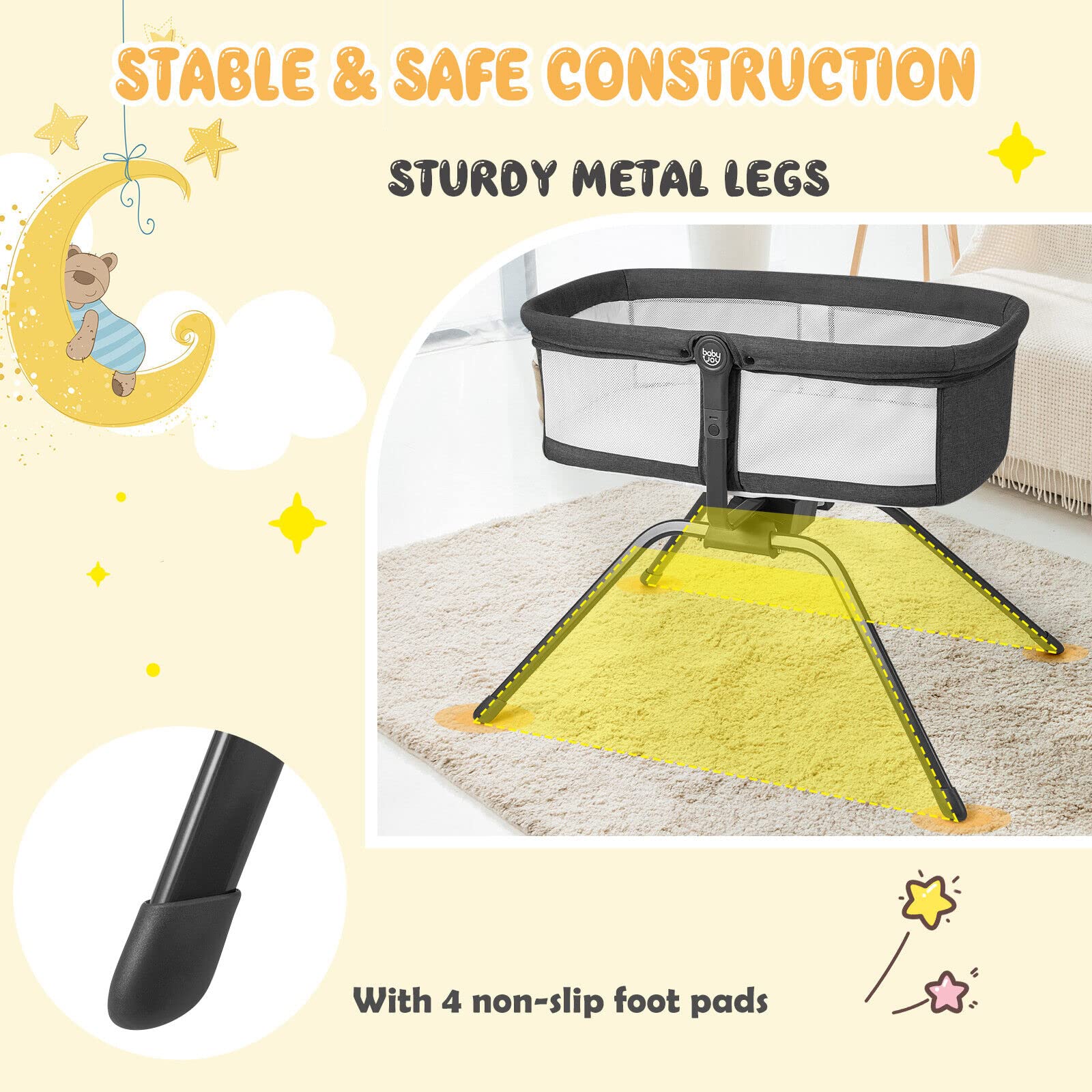 BABY JOY Manual Rocking Bassinet for Baby - Image 9